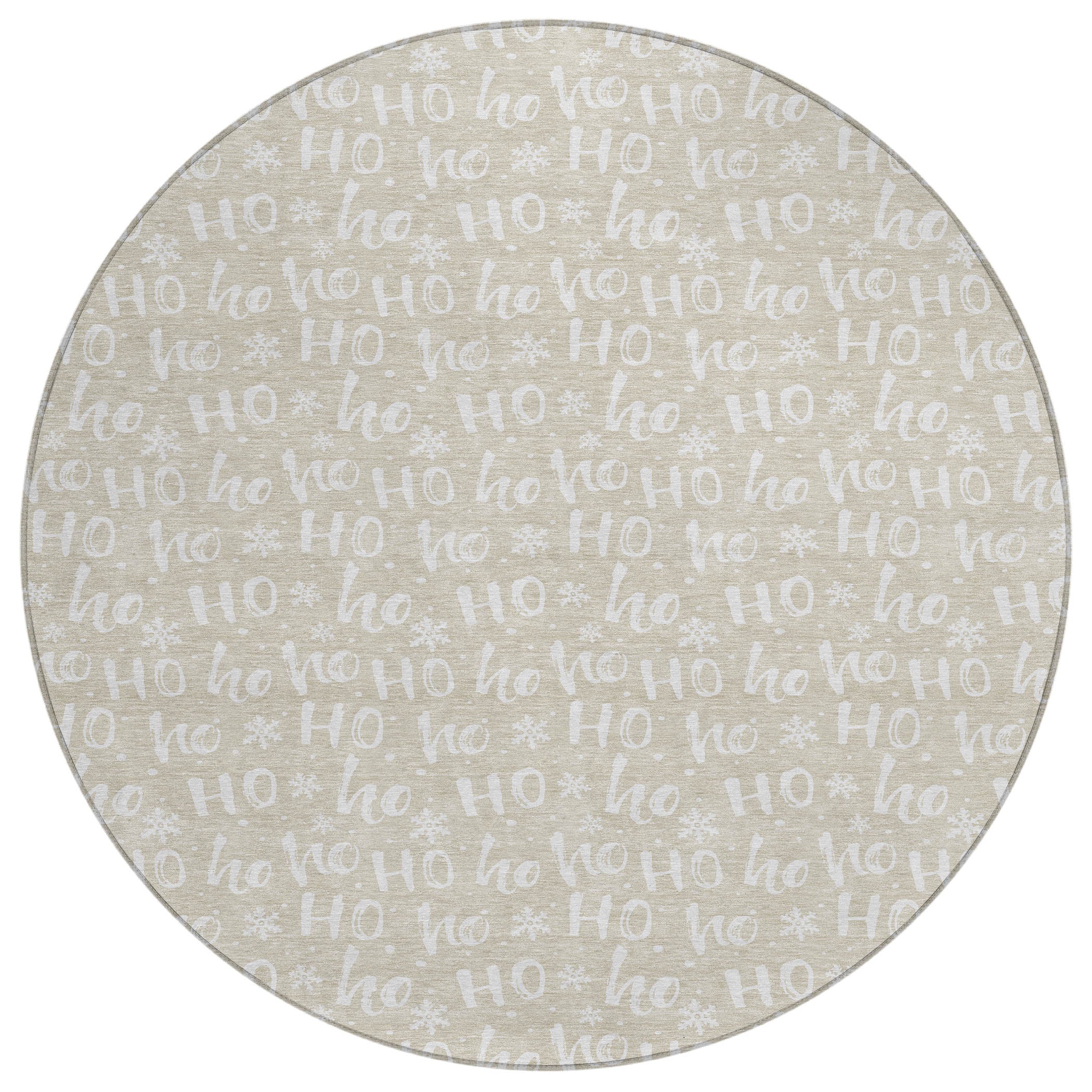 Luxury Machine Washable Indoor/Outdoor Holiday WN22 Beige Ivory Rug 8' x 8' #shape_Round