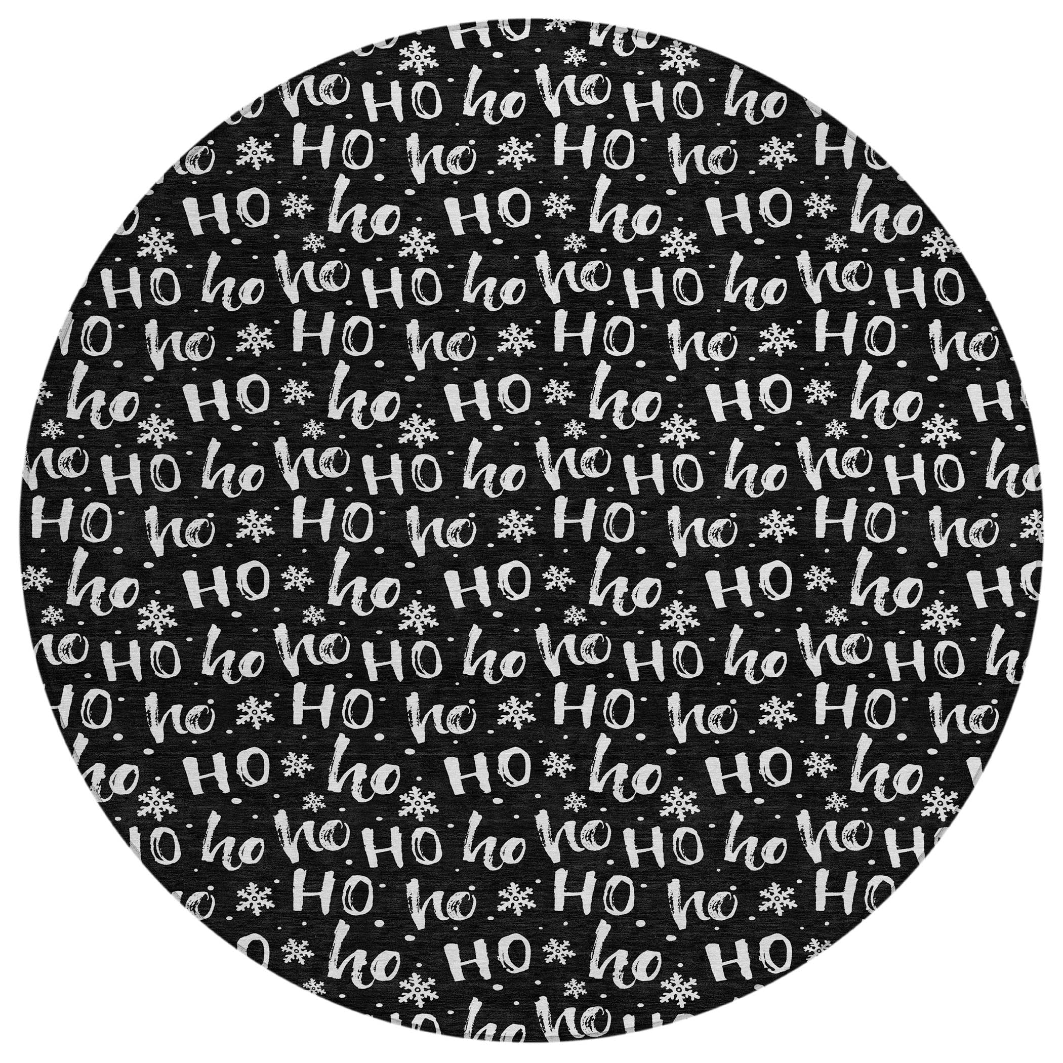 Luxury Machine Washable Indoor/Outdoor Holiday WN22 Black Rug 8' x 8' #shape_Round