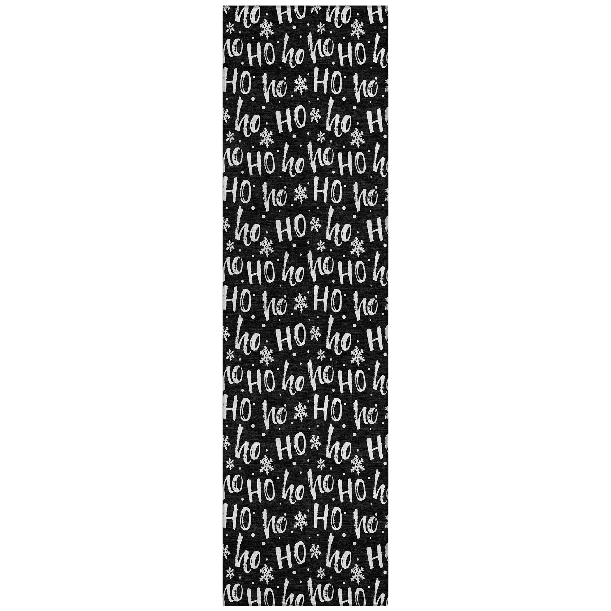 Luxury Machine Washable Indoor/Outdoor Holiday WN22 Black Rug 2'3" x 7'6" #shape_Runner