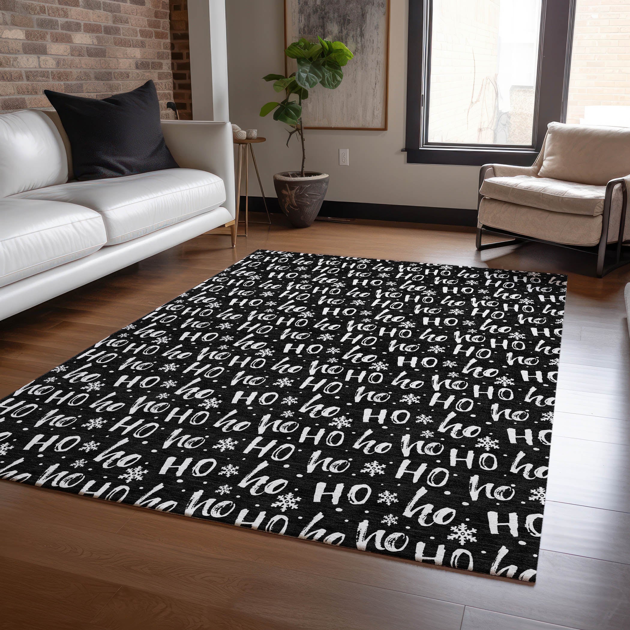 Luxury Machine Washable Indoor/Outdoor Holiday WN22 Black Rug 2'6" x 3'10" #shape_Rectangle
