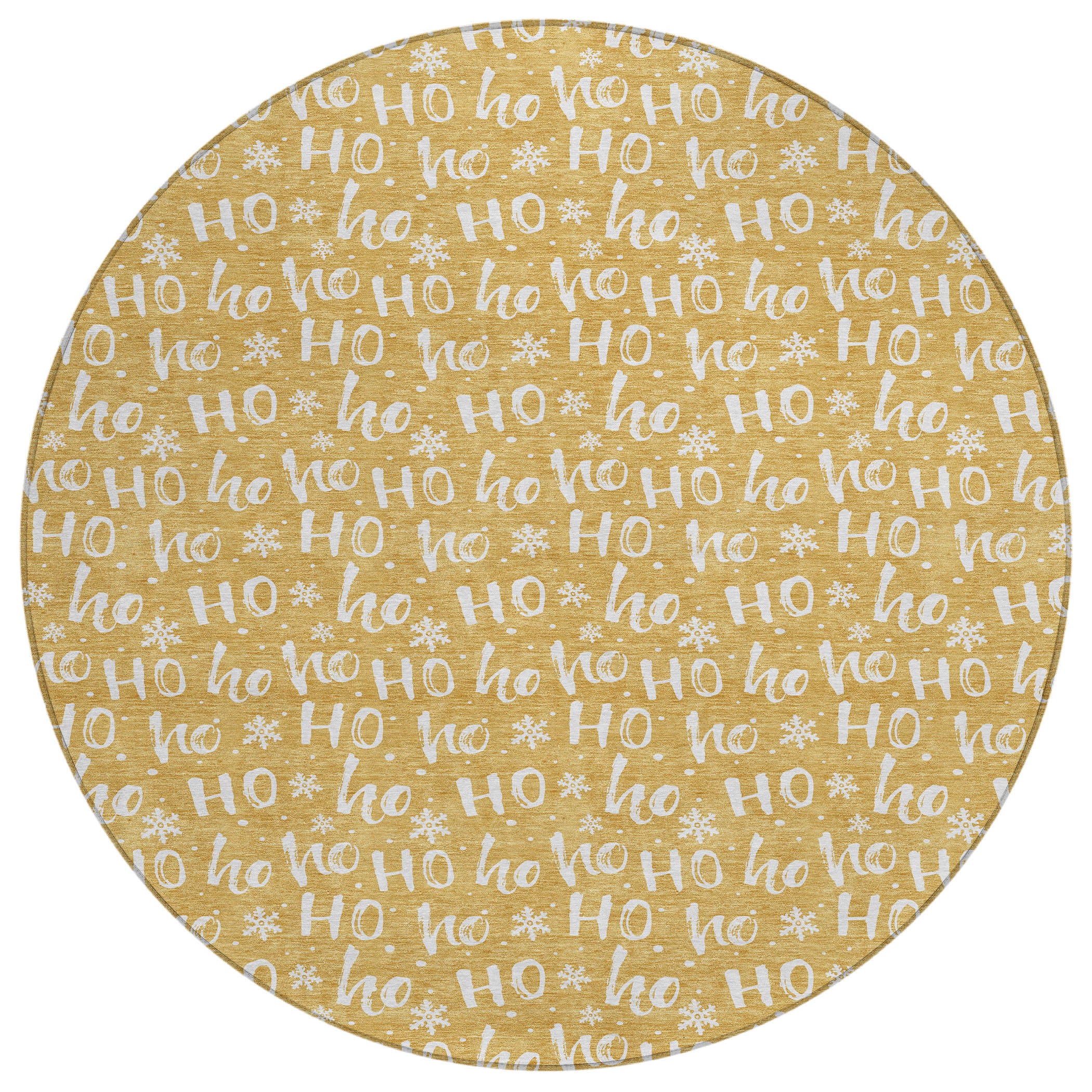 Luxury Machine Washable Indoor/Outdoor Holiday WN22 Gold Rug 8' x 8' #shape_Round