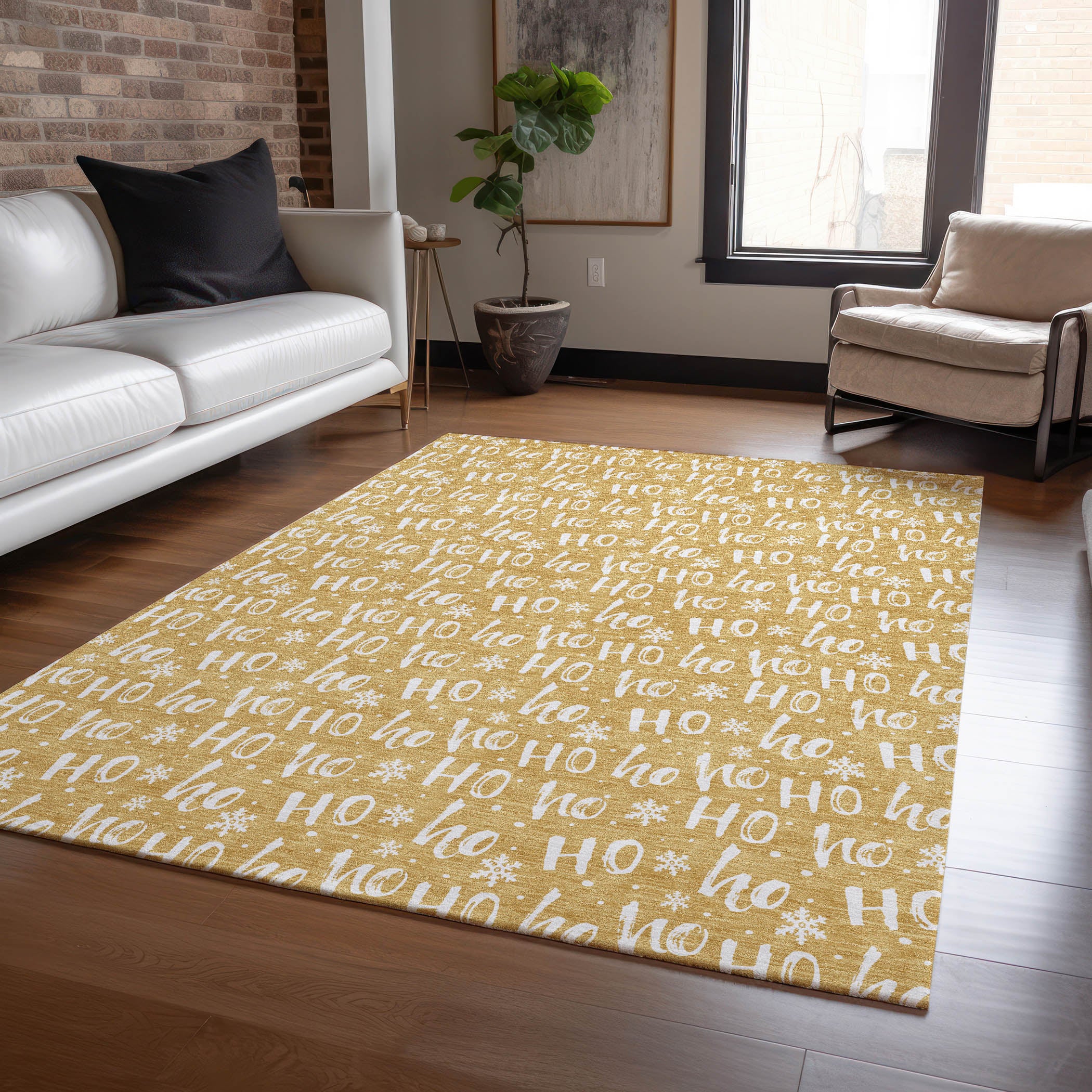 Luxury Machine Washable Indoor/Outdoor Holiday WN22 Gold Rug 2'6" x 3'10" #shape_Rectangle