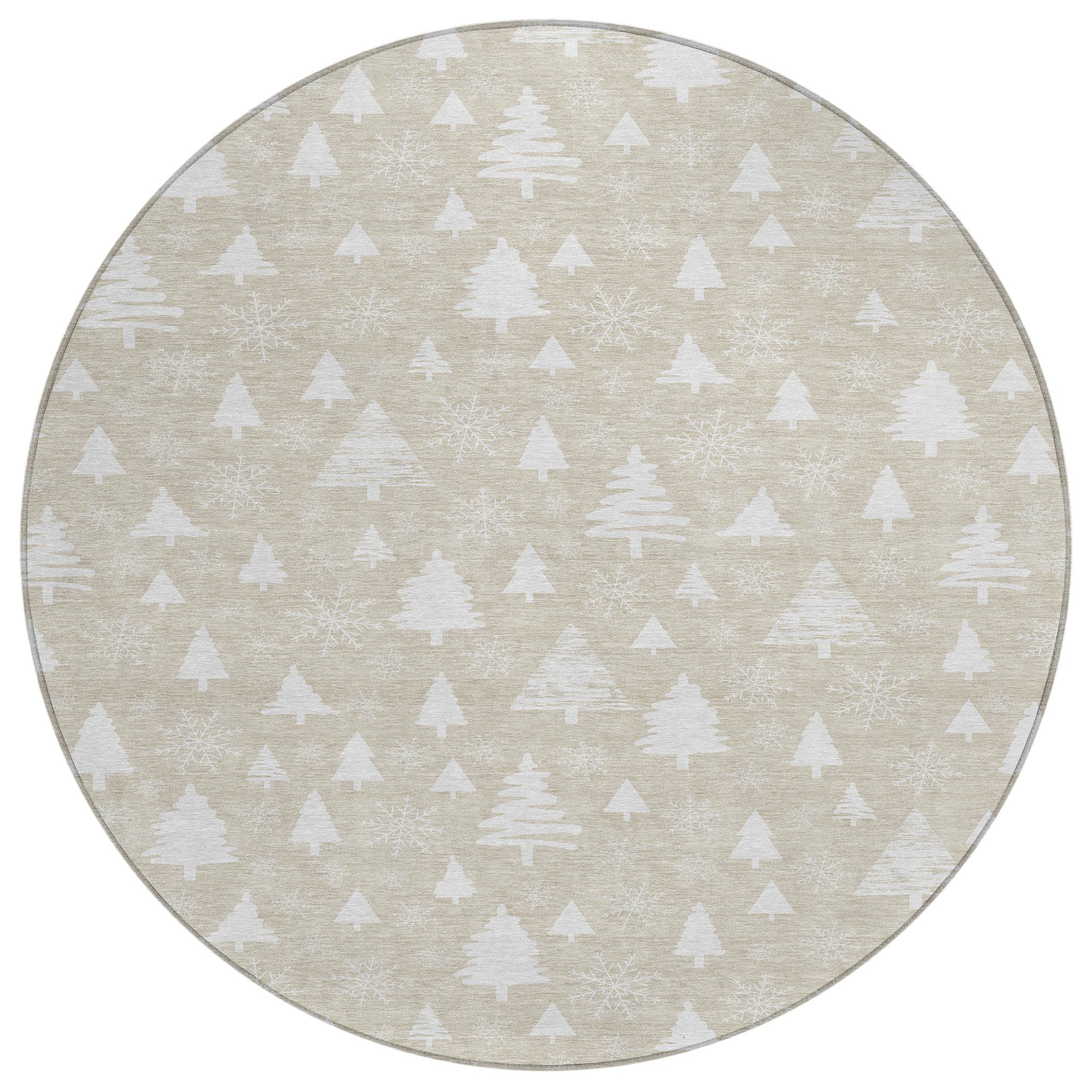 Luxury Machine Washable Indoor/Outdoor Holiday WN23 Beige Ivory Rug 8' x 8' #shape_Round