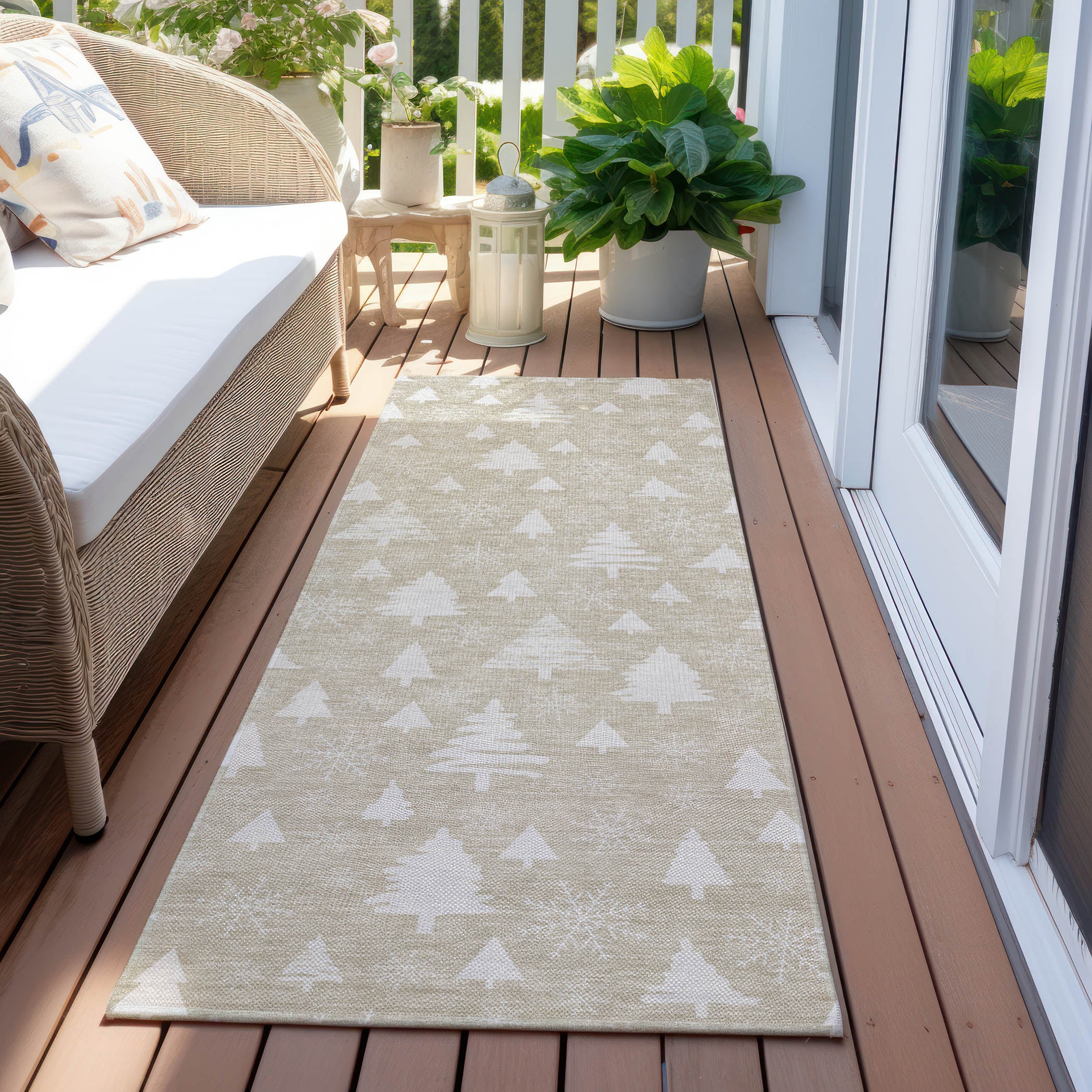 Luxury Machine Washable Indoor/Outdoor Holiday WN23 Beige Ivory Rug 2'3" x 7'6" #shape_Runner