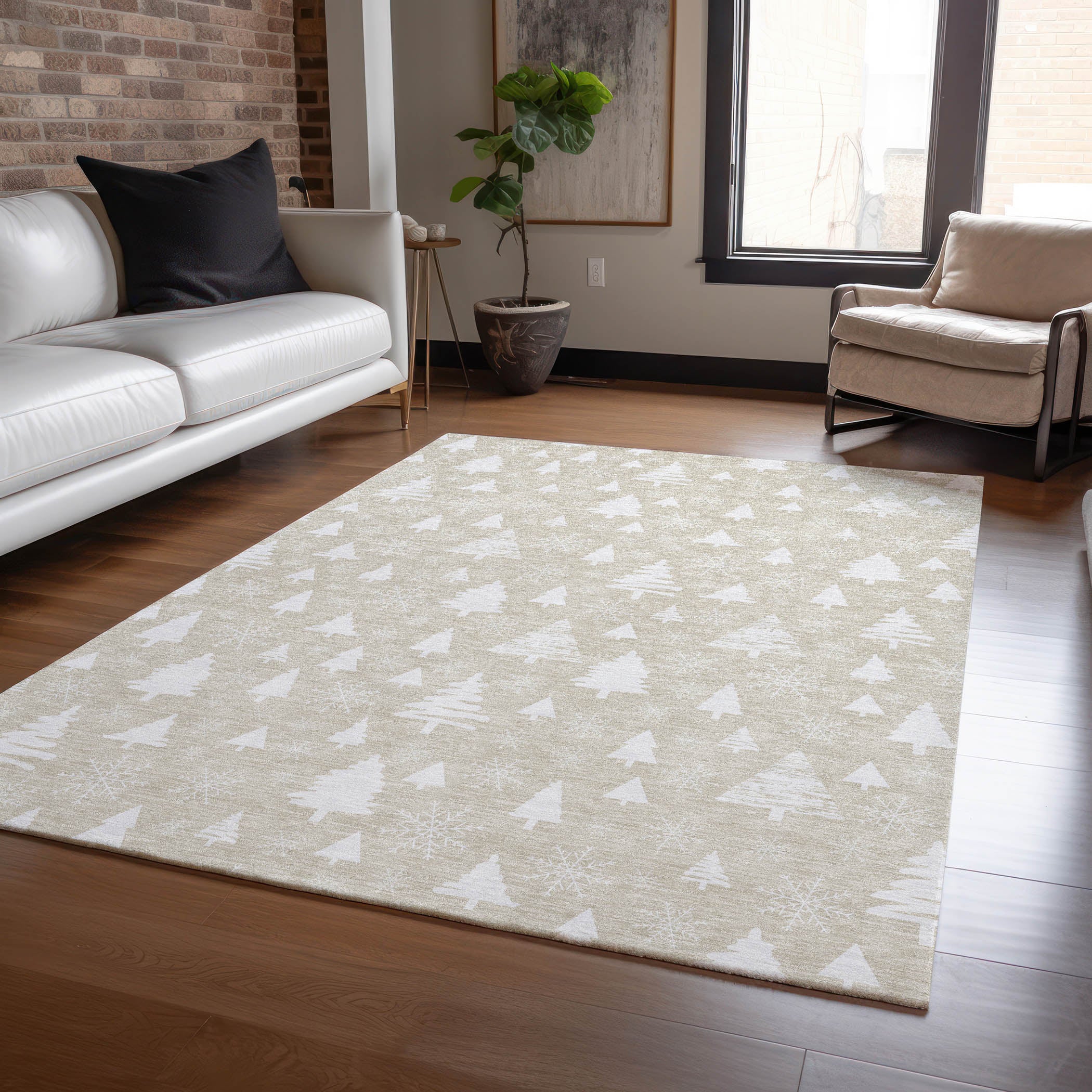 Luxury Machine Washable Indoor/Outdoor Holiday WN23 Beige Ivory Rug 2'6" x 3'10" #shape_Rectangle