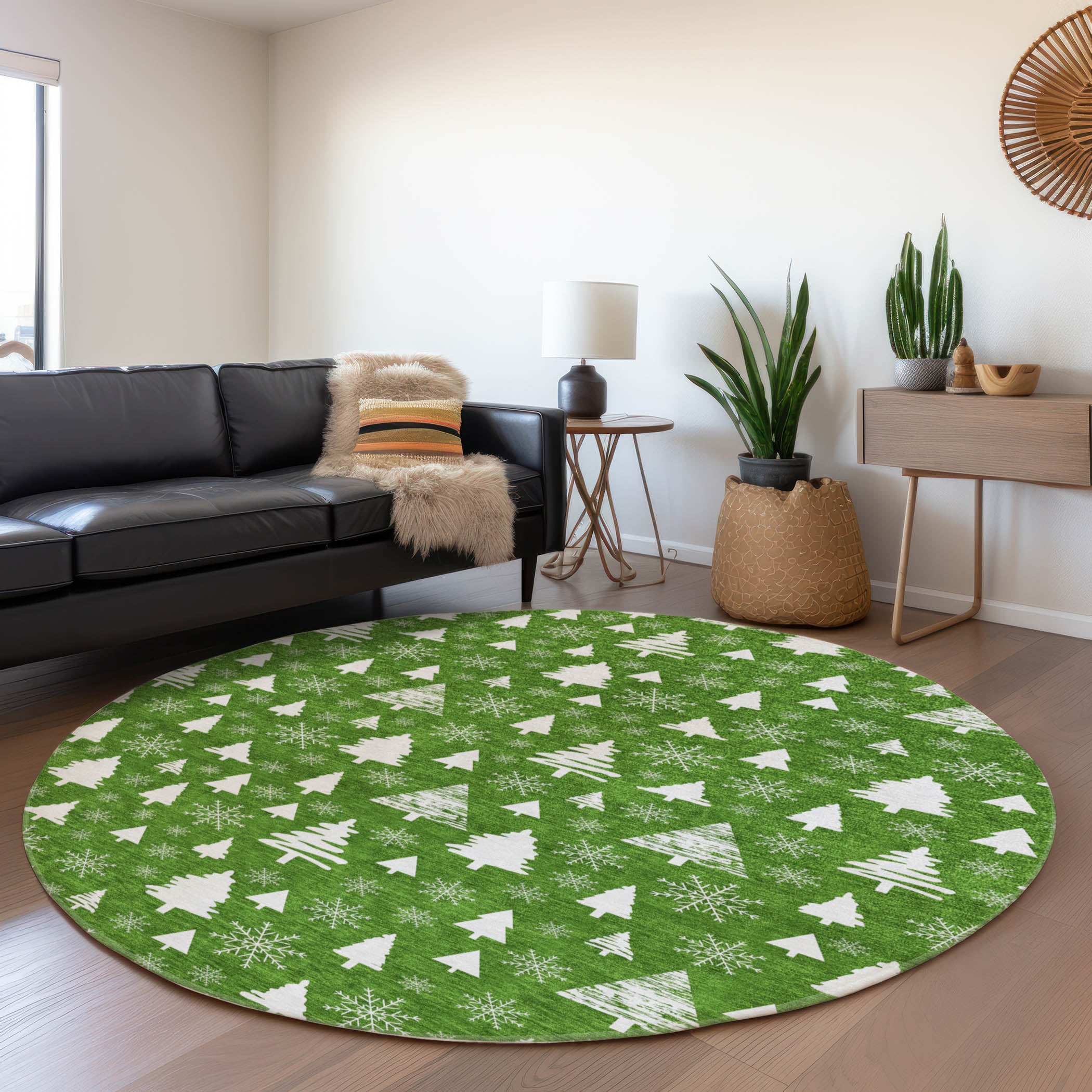 Luxury Machine Washable Indoor/Outdoor Holiday WN23 Emerald Green Rug 8' x 8' #shape_Round