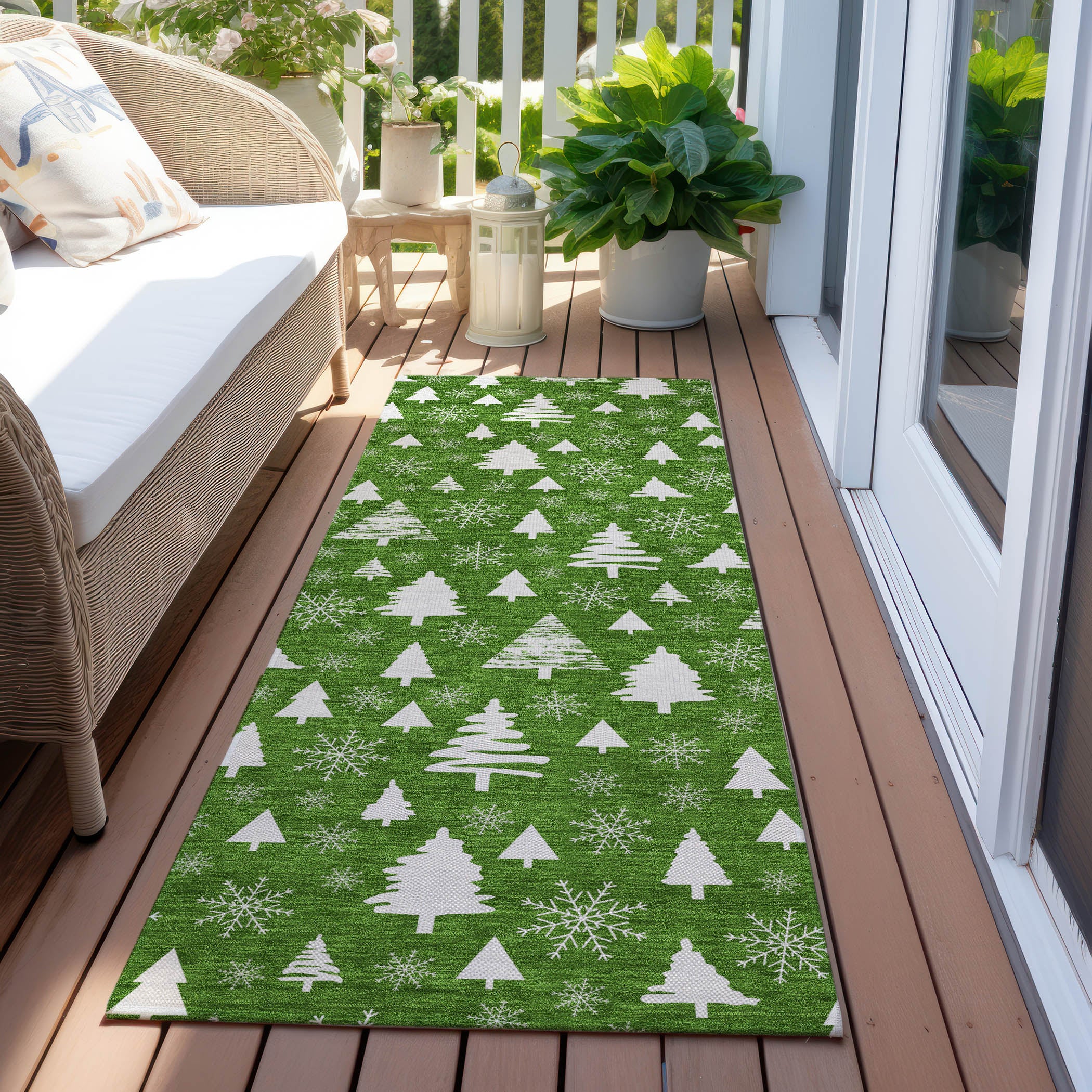 Luxury Machine Washable Indoor/Outdoor Holiday WN23 Emerald Green Rug 2'3" x 7'6" #shape_Runner