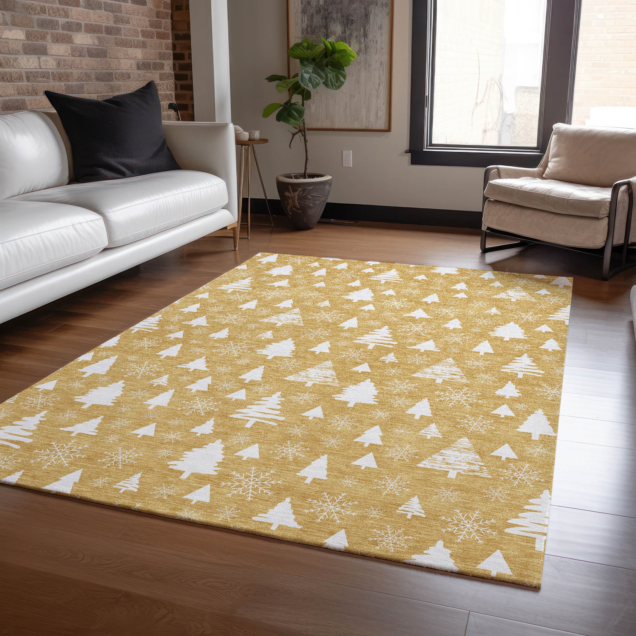 Luxury Machine Washable Indoor/Outdoor Holiday WN23 Gold Rug 2'6" x 3'10" #shape_Rectangle