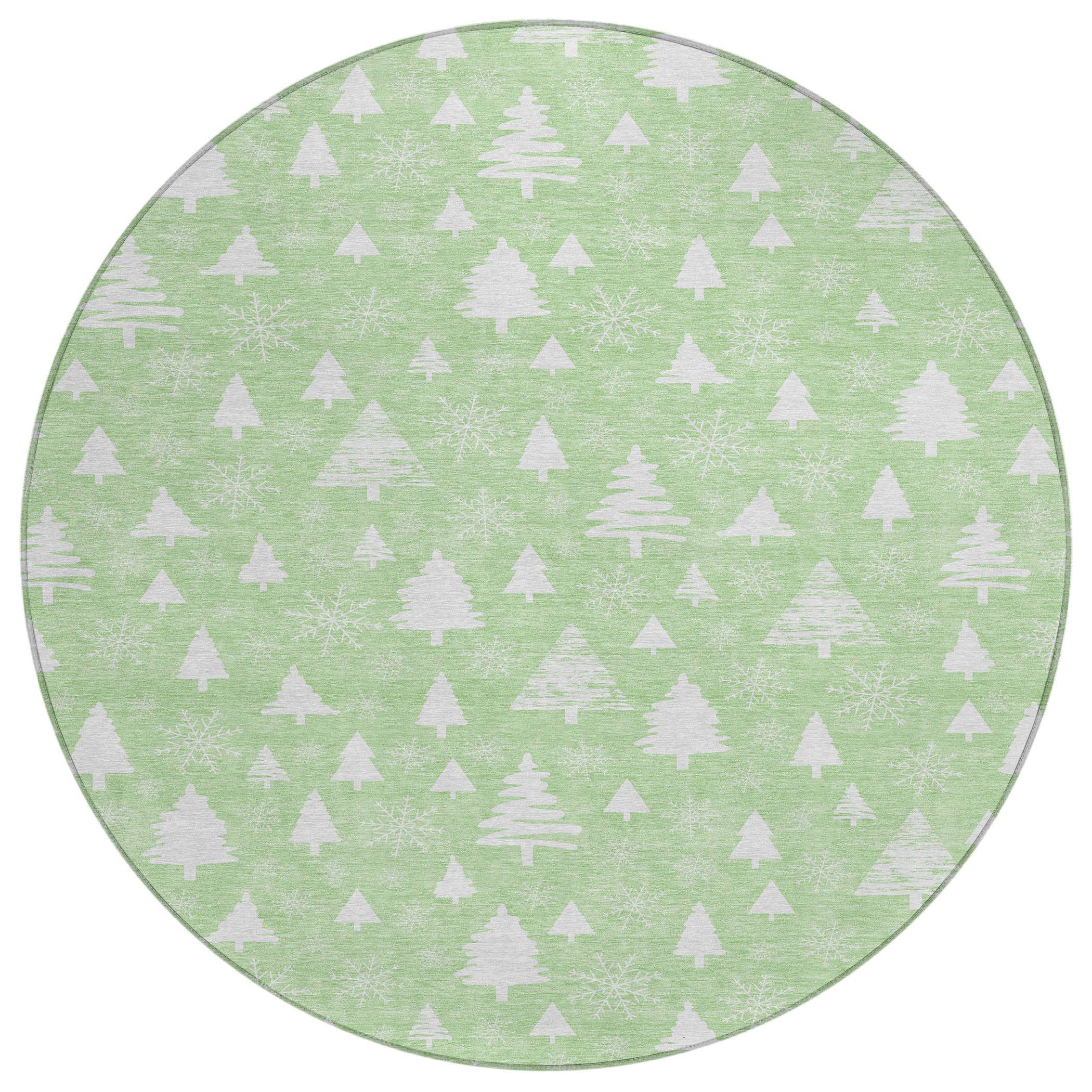 Luxury Machine Washable Indoor/Outdoor Holiday WN23 Mint Green Rug 8' x 8' #shape_Round