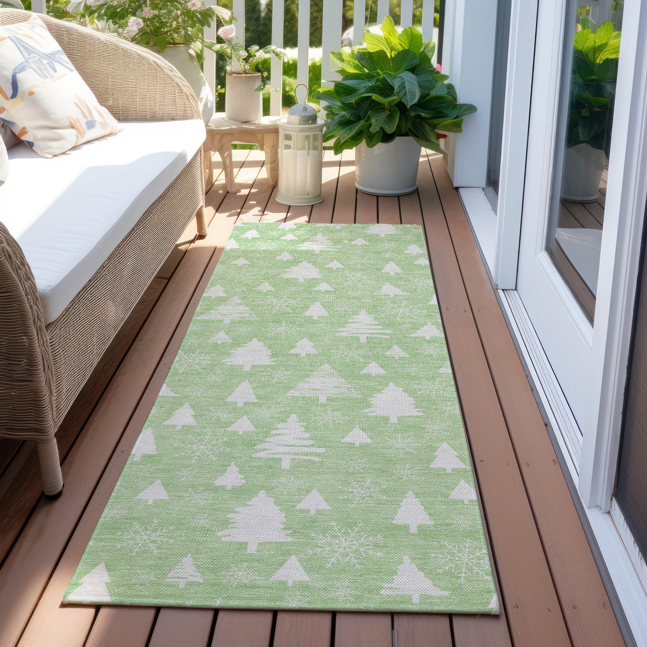 Luxury Machine Washable Indoor/Outdoor Holiday WN23 Mint Green Rug 2'3" x 7'6" #shape_Runner