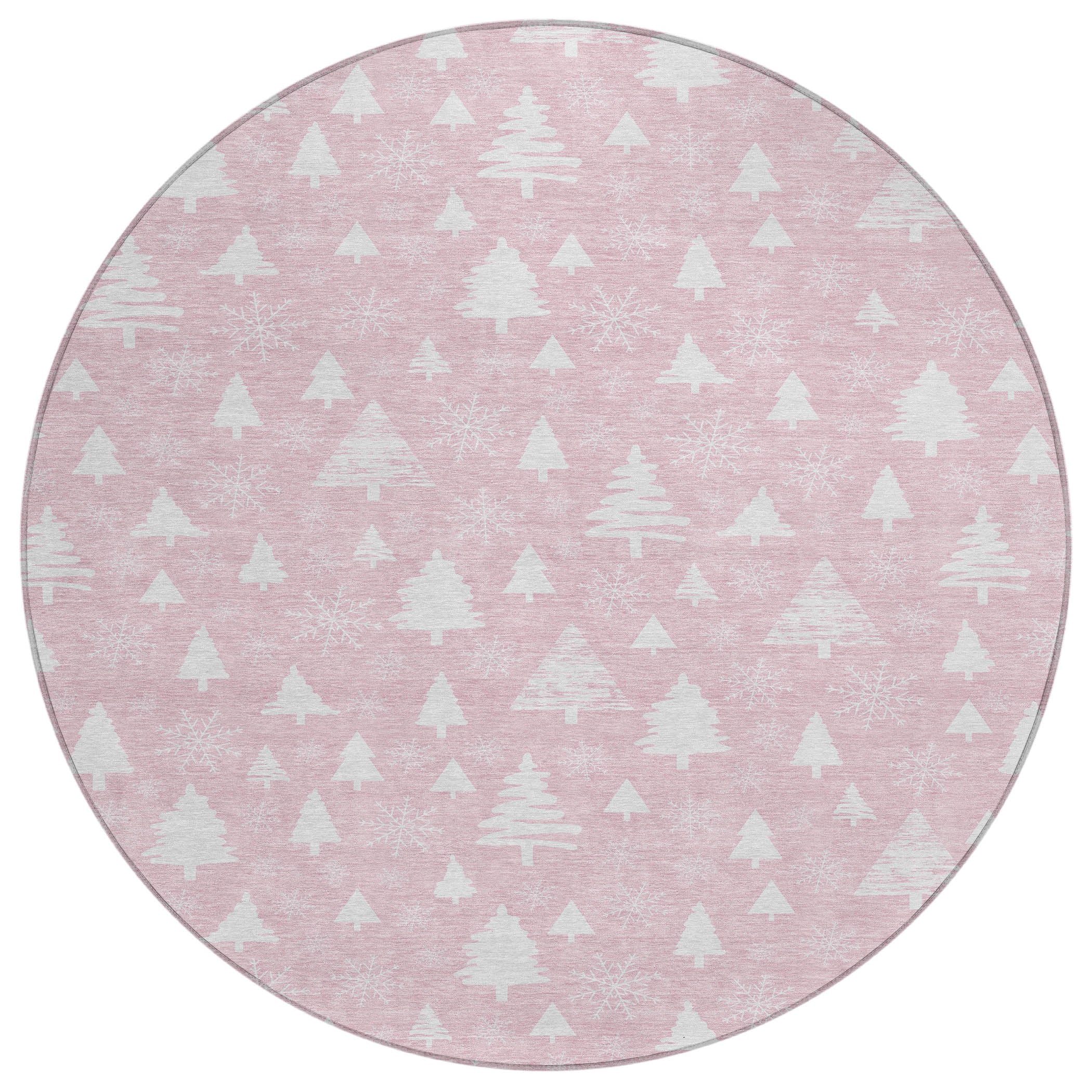 Luxury Machine Washable Indoor/Outdoor Holiday WN23 Pink Rug 8' x 8' #shape_Round