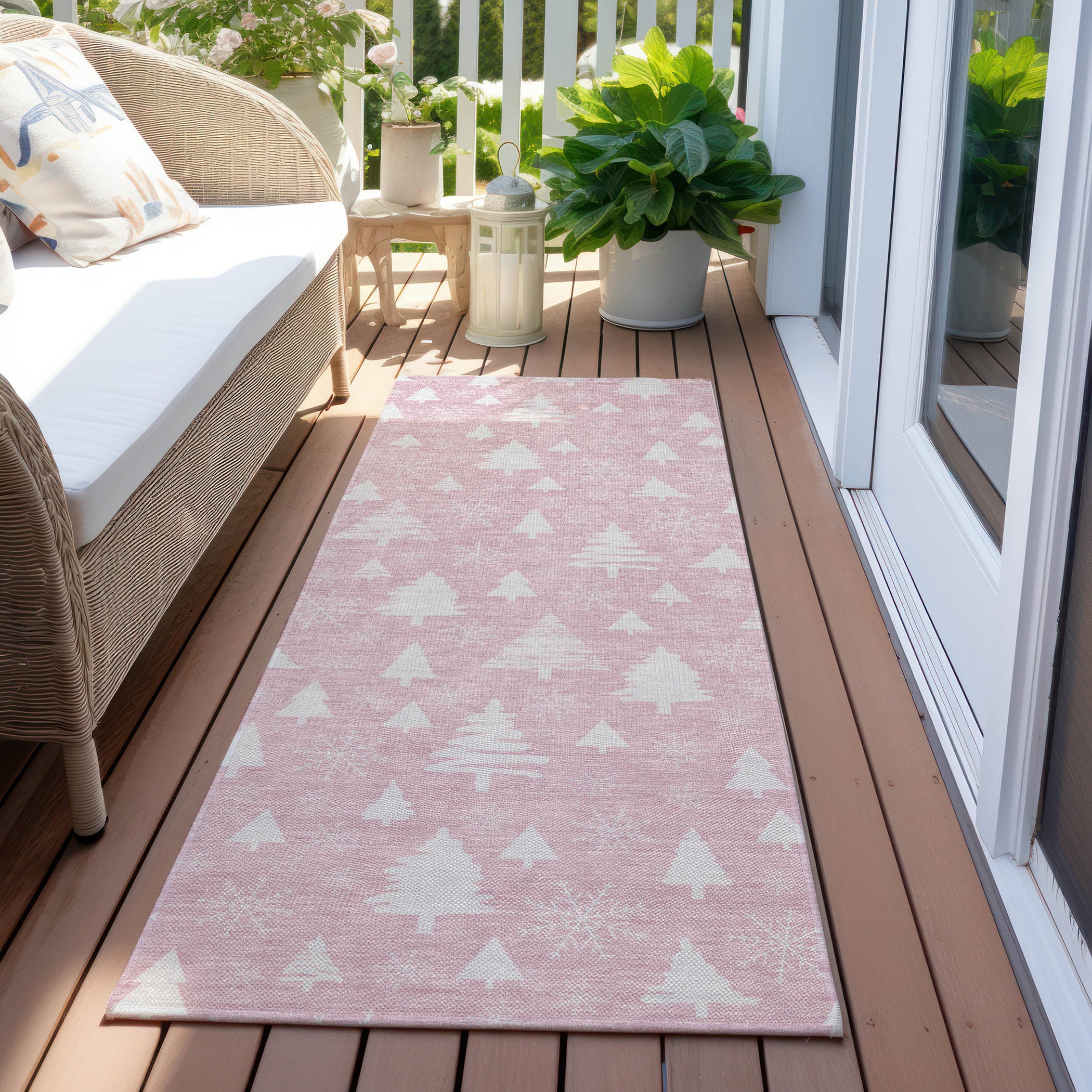 Luxury Machine Washable Indoor/Outdoor Holiday WN23 Pink Rug 2'3" x 7'6" #shape_Runner