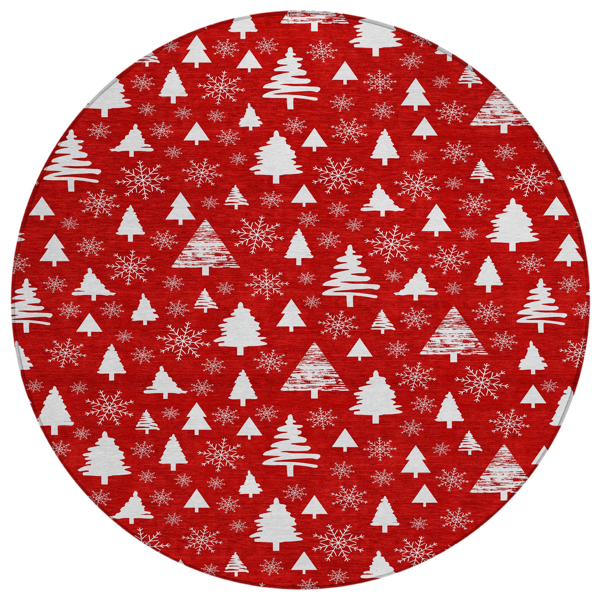 Luxury Machine Washable Indoor/Outdoor Holiday WN23 Red Rug 8' x 8' #shape_Round