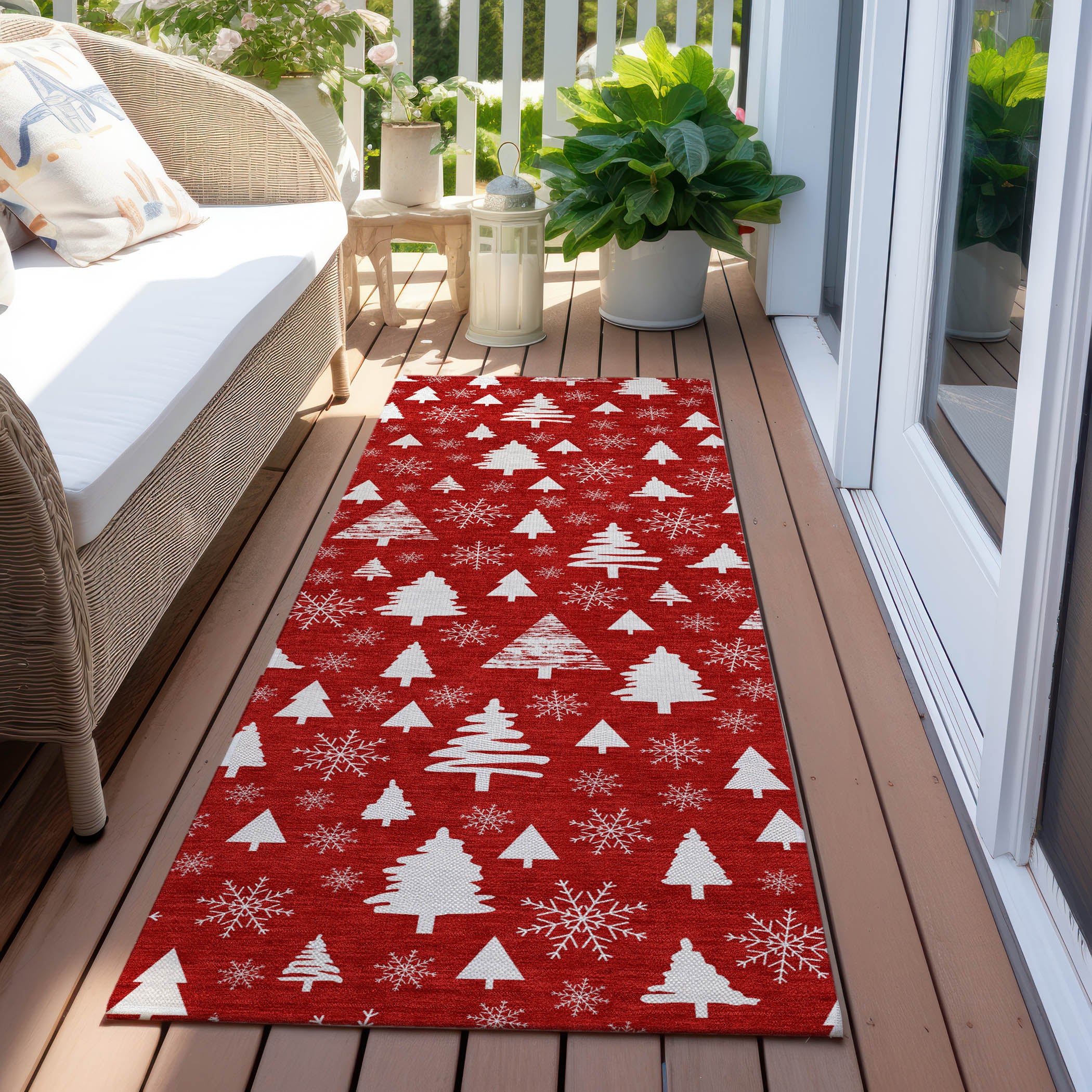 Luxury Machine Washable Indoor/Outdoor Holiday WN23 Red Rug 2'3" x 7'6" #shape_Runner