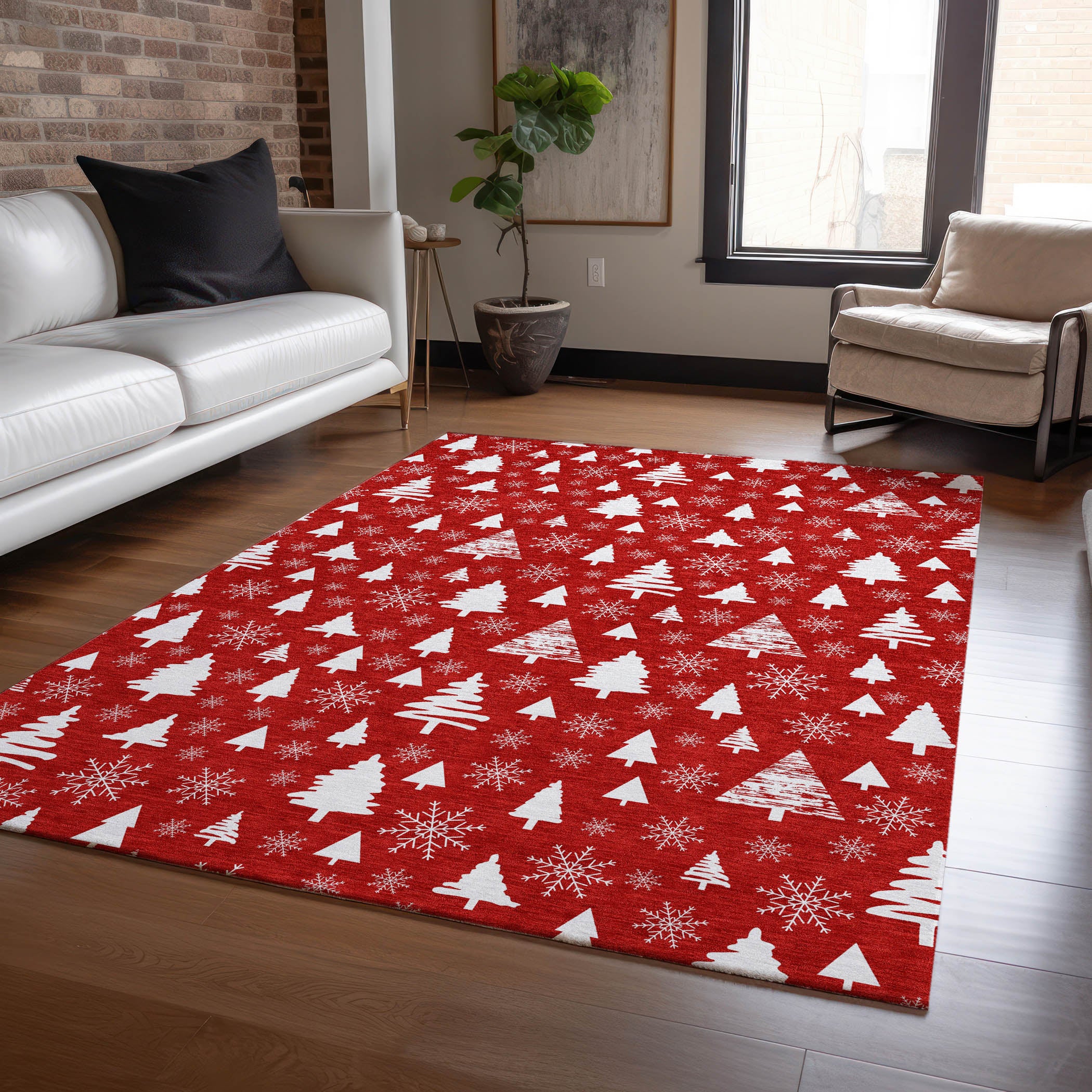 Luxury Machine Washable Indoor/Outdoor Holiday WN23 Red Rug 2'6" x 3'10" #shape_Rectangle
