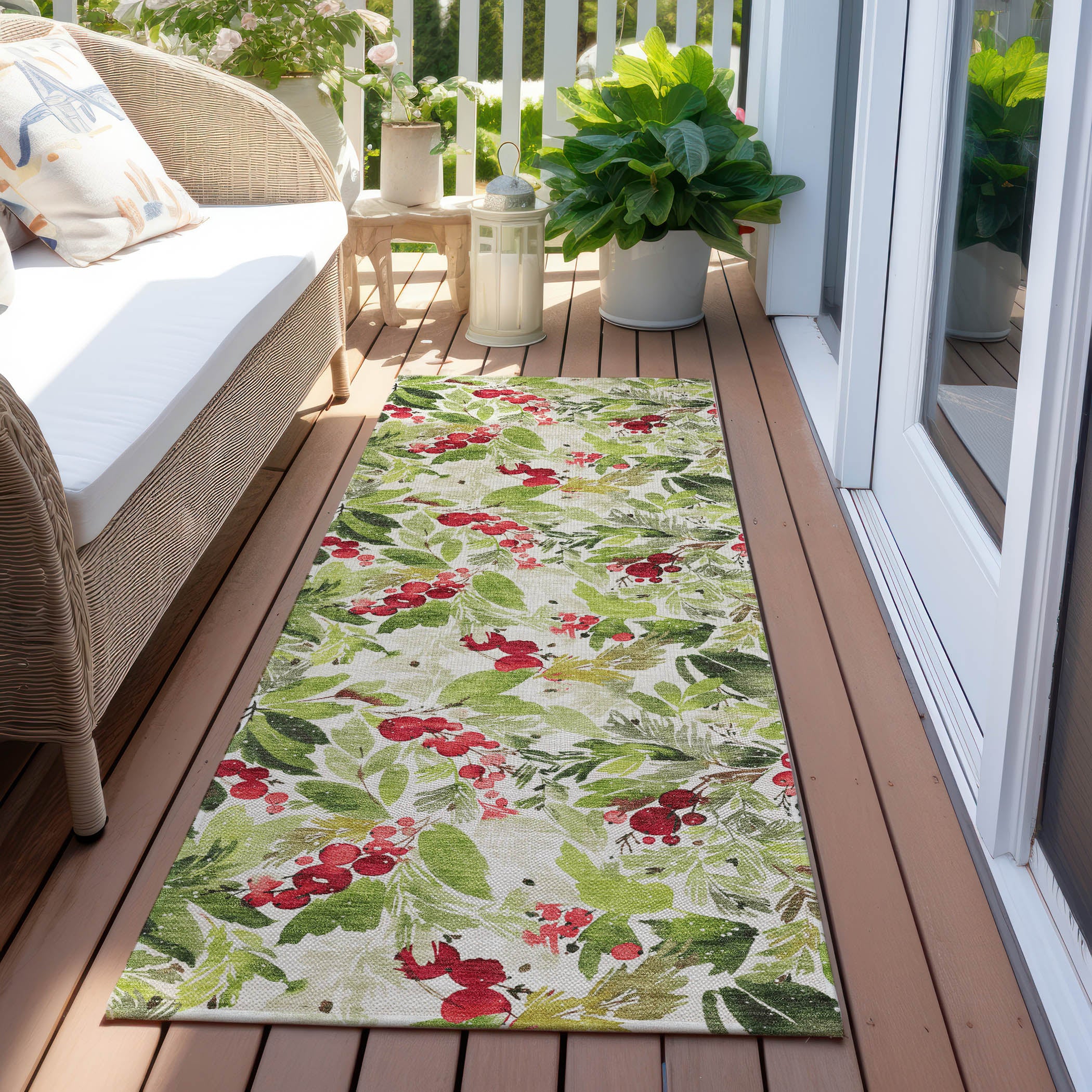 Luxury Machine Washable Indoor/Outdoor Holiday WN24 Aloe Green Rug 2'3" x 7'6" #shape_Runner