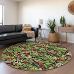 Luxury Machine Washable Indoor/Outdoor Holiday WN24 Black Rug 8' x 8' #shape_Round