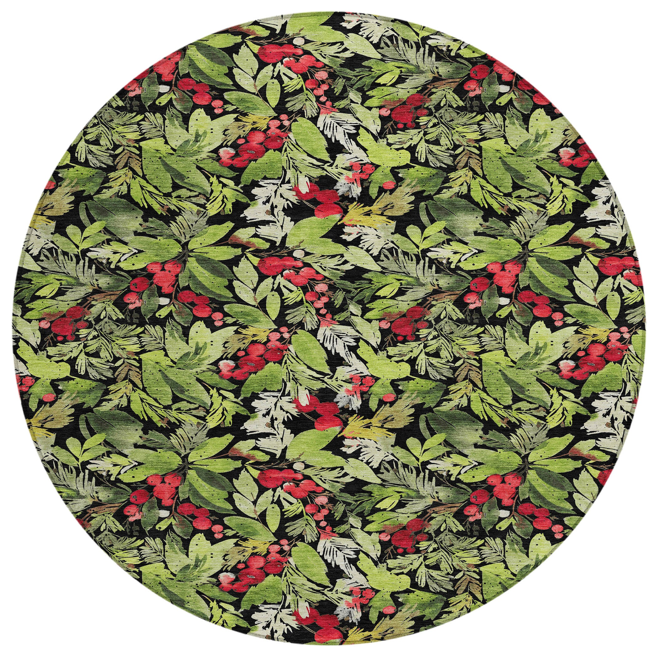 Luxury Machine Washable Indoor/Outdoor Holiday WN24 Black Rug 8' x 8' #shape_Round