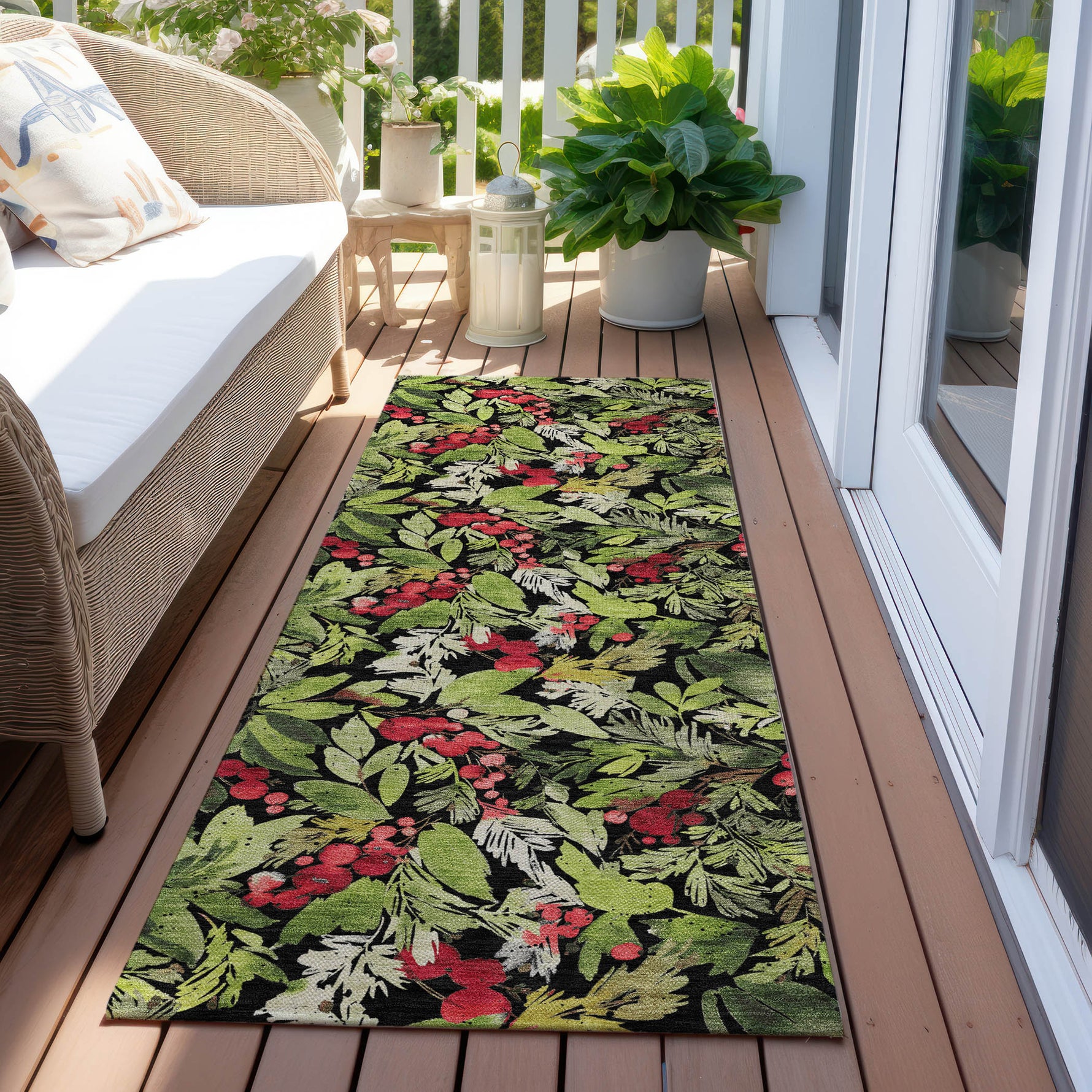 Luxury Machine Washable Indoor/Outdoor Holiday WN24 Black Rug 2'3" x 7'6" #shape_Runner