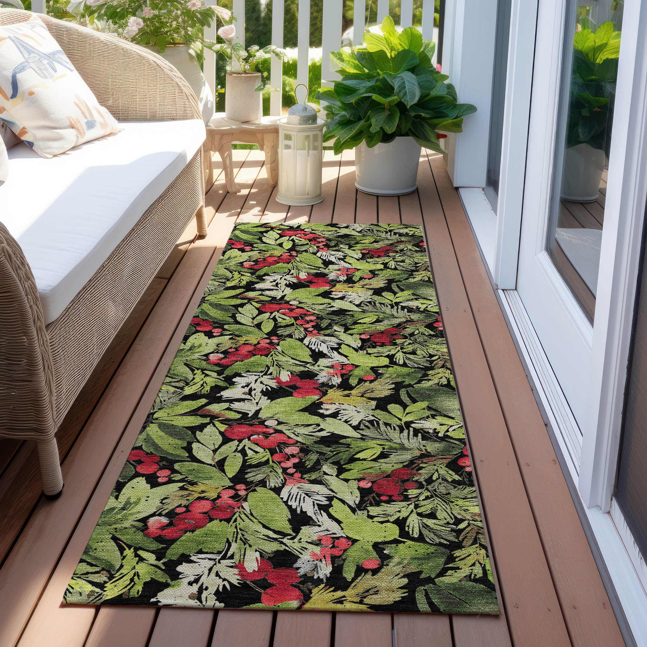 Luxury Machine Washable Indoor/Outdoor Holiday WN24 Black Rug 2'3" x 7'6" #shape_Runner