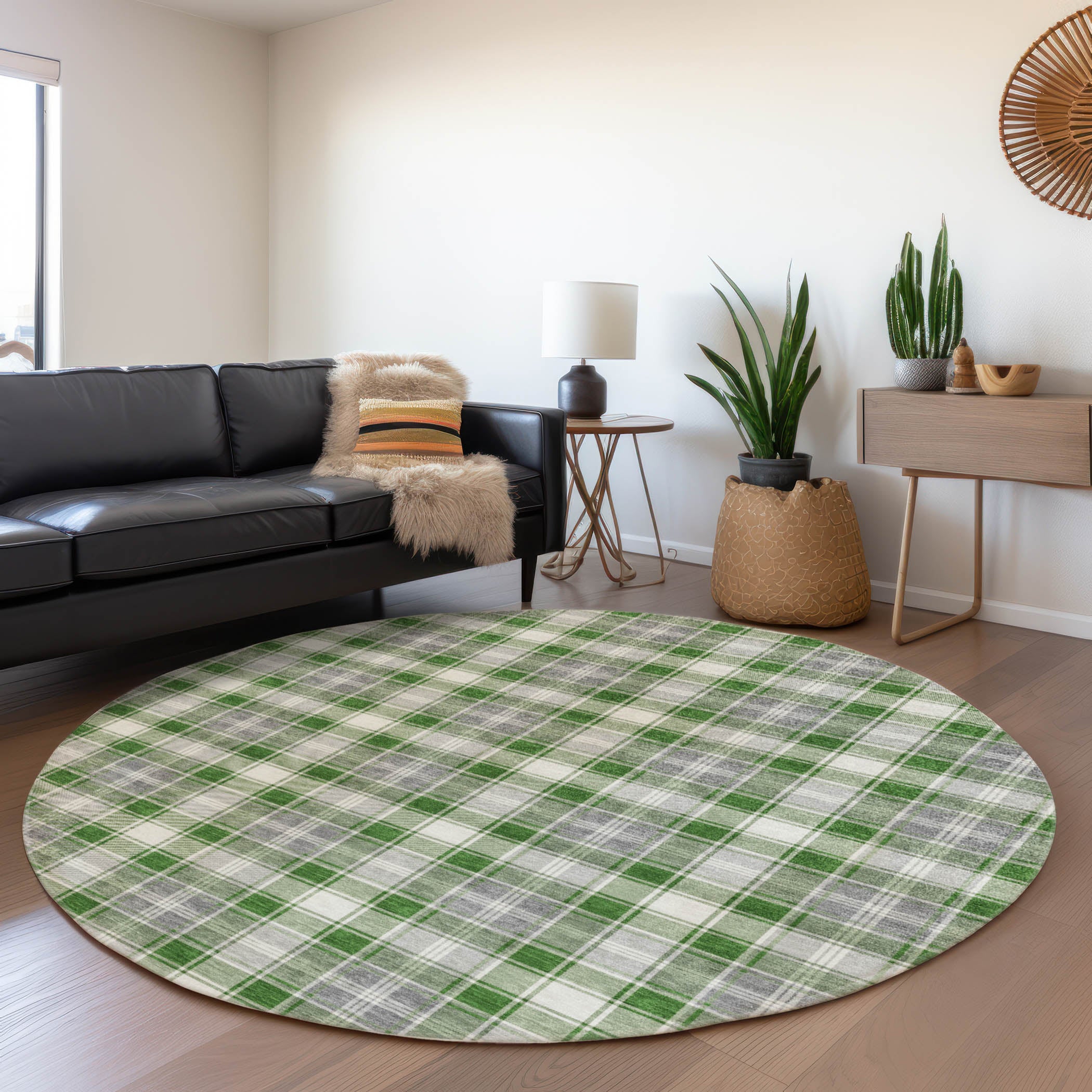 Luxury Machine Washable Indoor/Outdoor Holiday WN25 Green Rug 8' x 8' #shape_Round