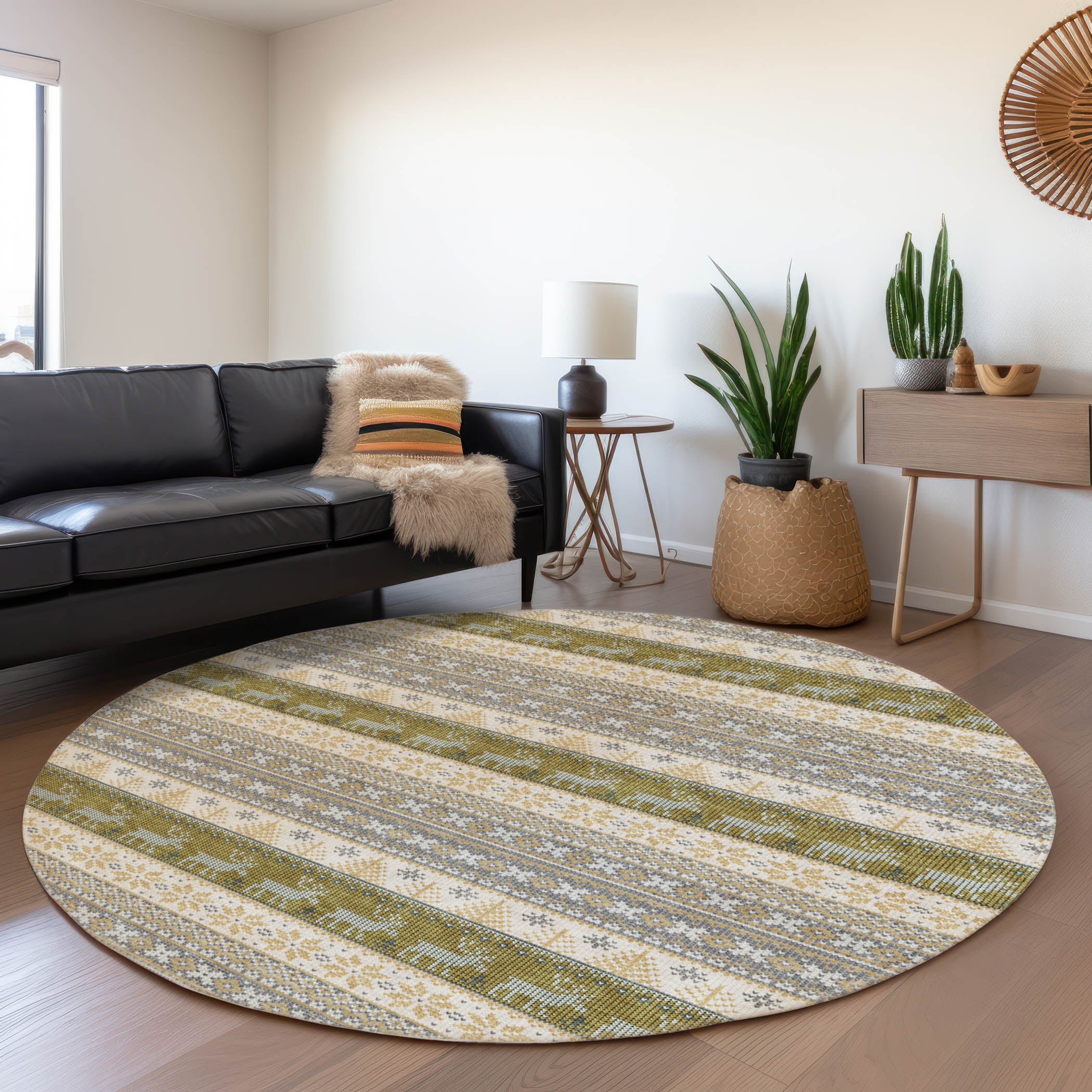 Luxury Machine Washable Indoor/Outdoor Holiday WN26 Gray Rug 8' x 8' #shape_Round