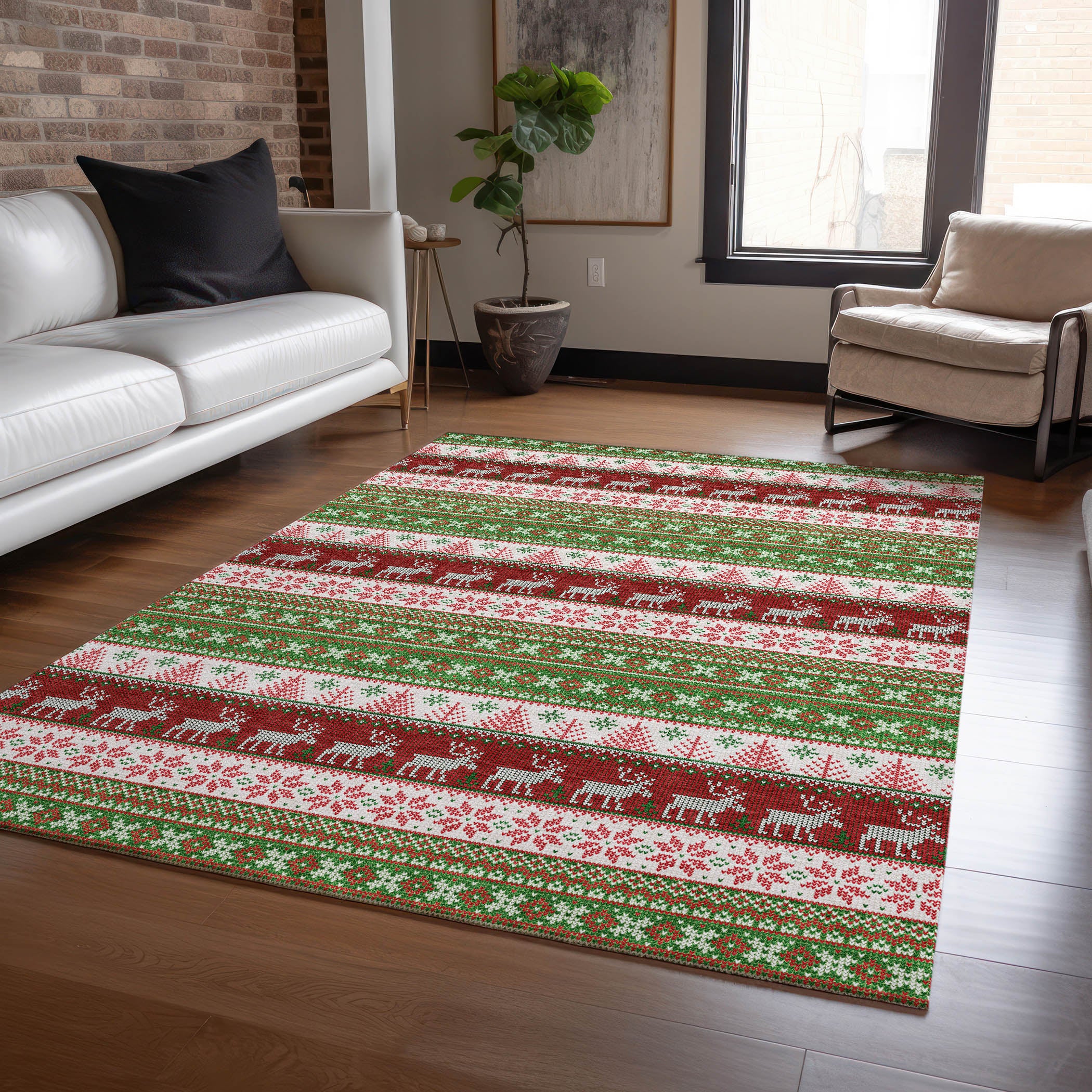 Luxury Machine Washable Indoor/Outdoor Holiday WN26 Green Rug 2'6" x 3'10" #shape_Rectangle