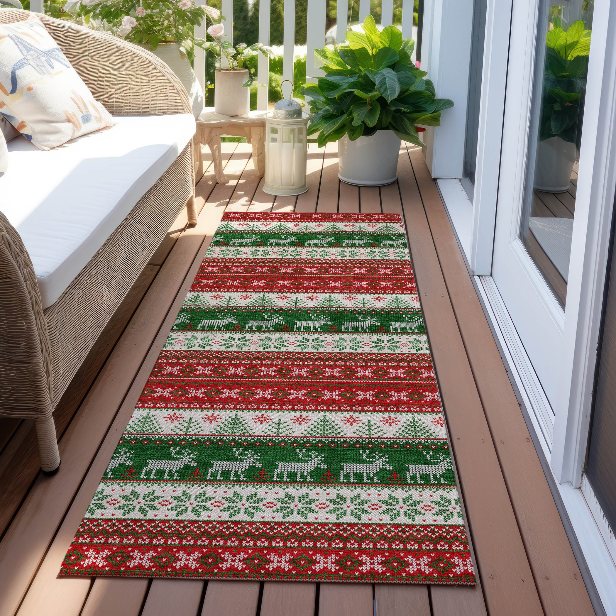 Luxury Machine Washable Indoor/Outdoor Holiday WN26 Red Rug 2'3" x 7'6" #shape_Runner