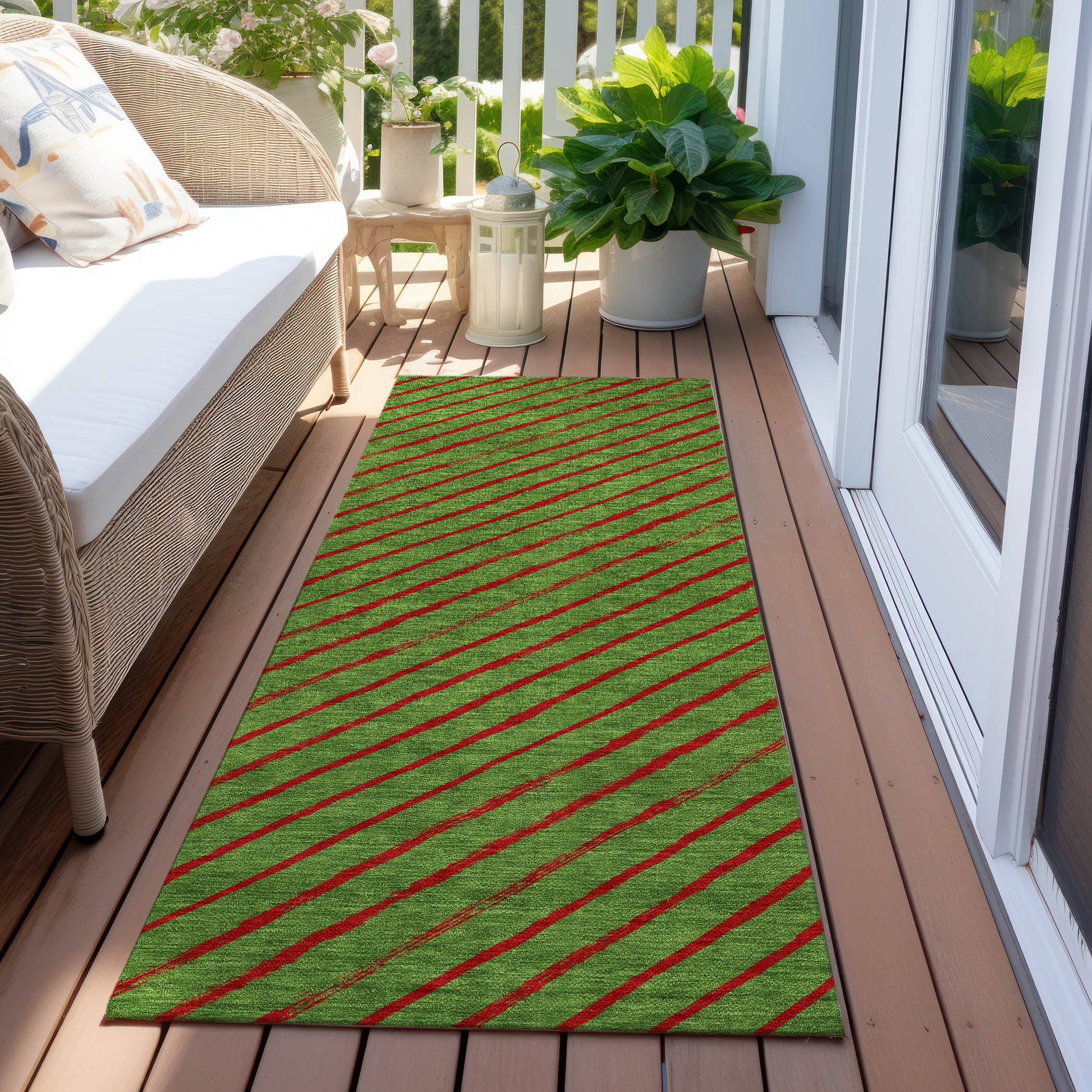 Luxury Machine Washable Indoor/Outdoor Holiday WN27 Fern Green Rug 2'3" x 7'6" #shape_Runner