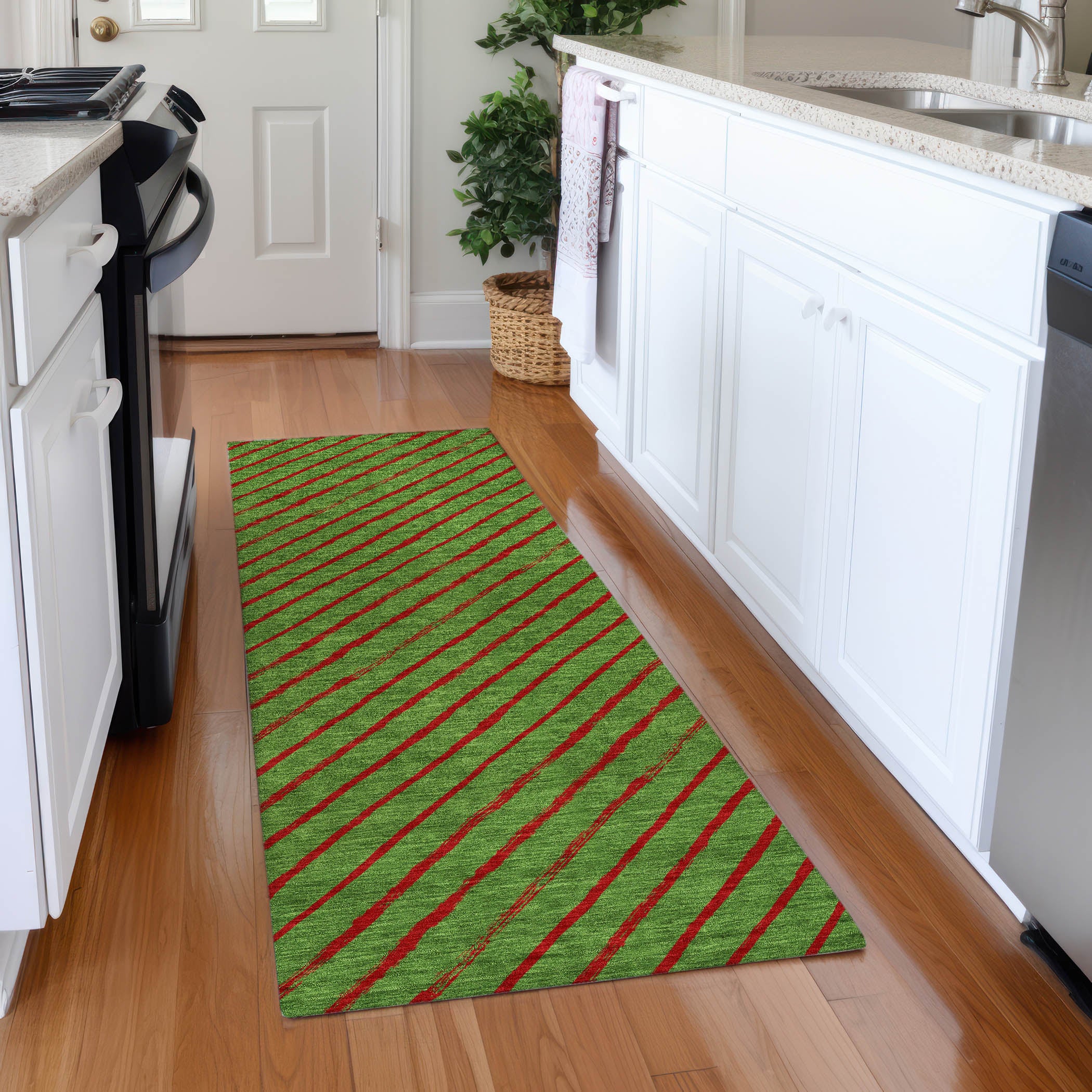 Luxury Machine Washable Indoor/Outdoor Holiday WN27 Fern Green Rug 2'3" x 7'6" #shape_Runner
