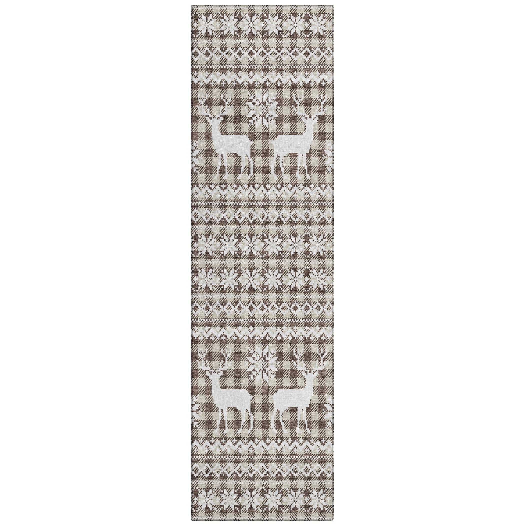 Luxury Machine Washable Indoor/Outdoor Holiday WN28 Brown Rug 2'3" x 7'6" #shape_Runner