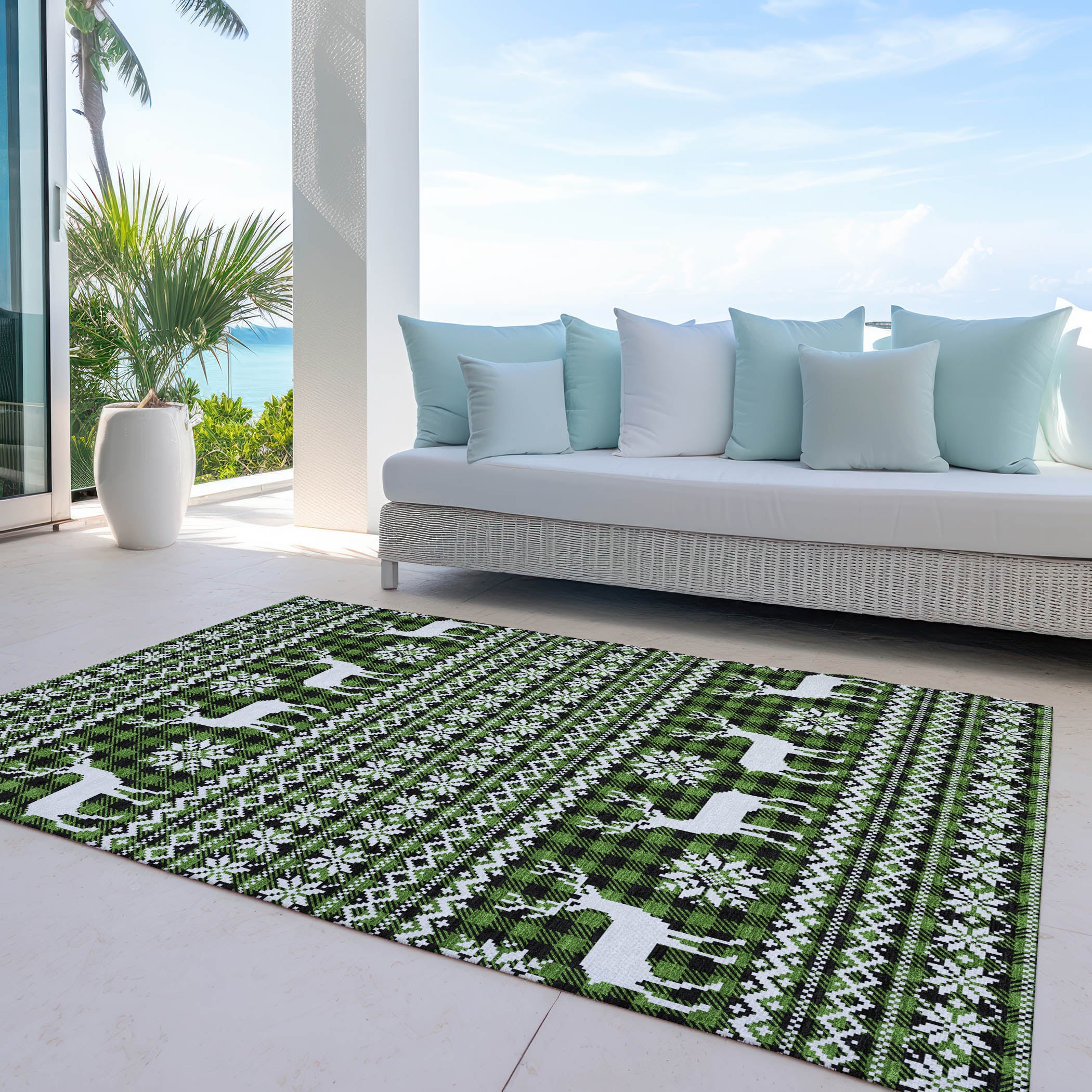 Luxury Machine Washable Indoor/Outdoor Holiday WN28 Cactus Green Rug 2'6" x 3'10" #shape_Rectangle