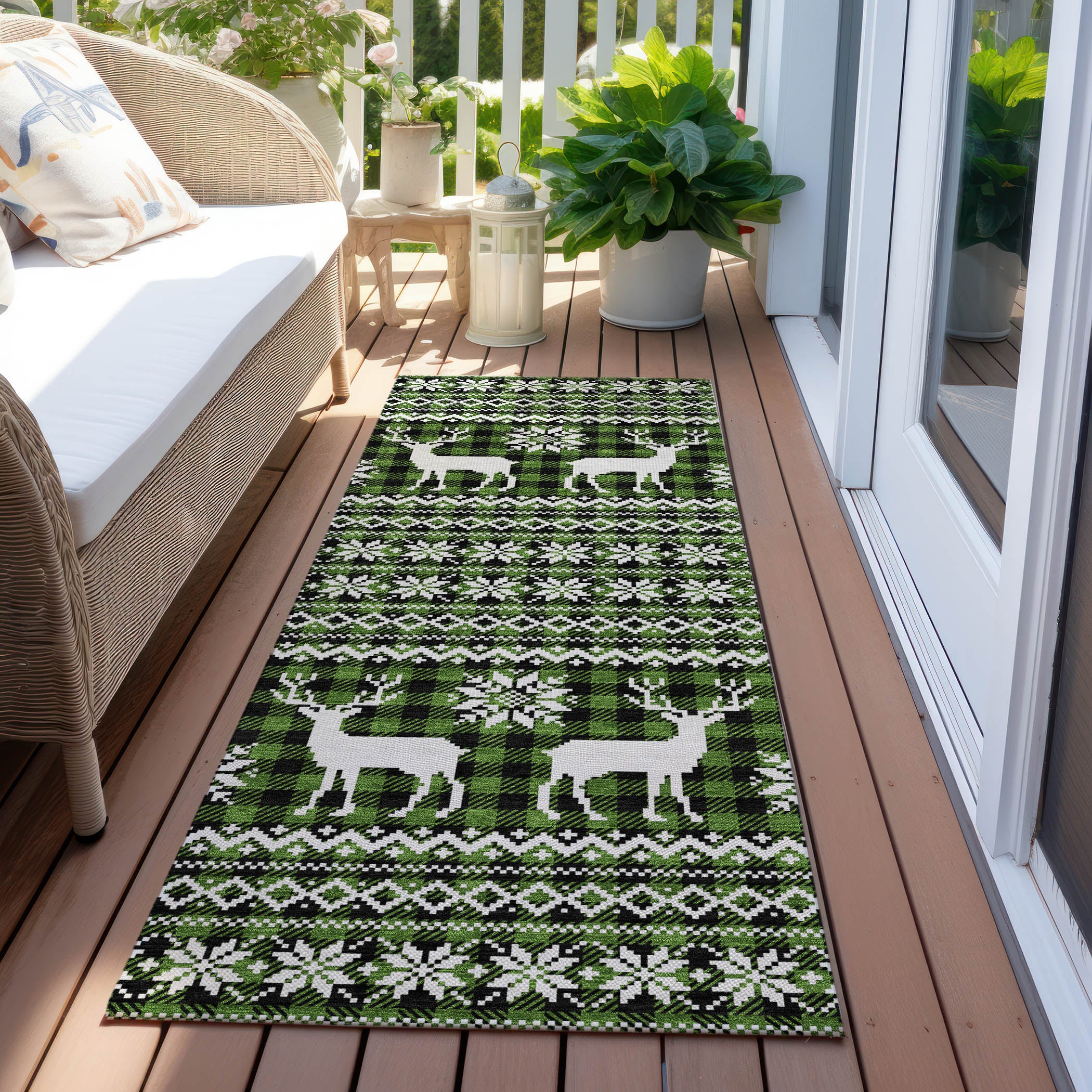 Luxury Machine Washable Indoor/Outdoor Holiday WN28 Cactus Green Rug 2'3" x 7'6" #shape_Runner