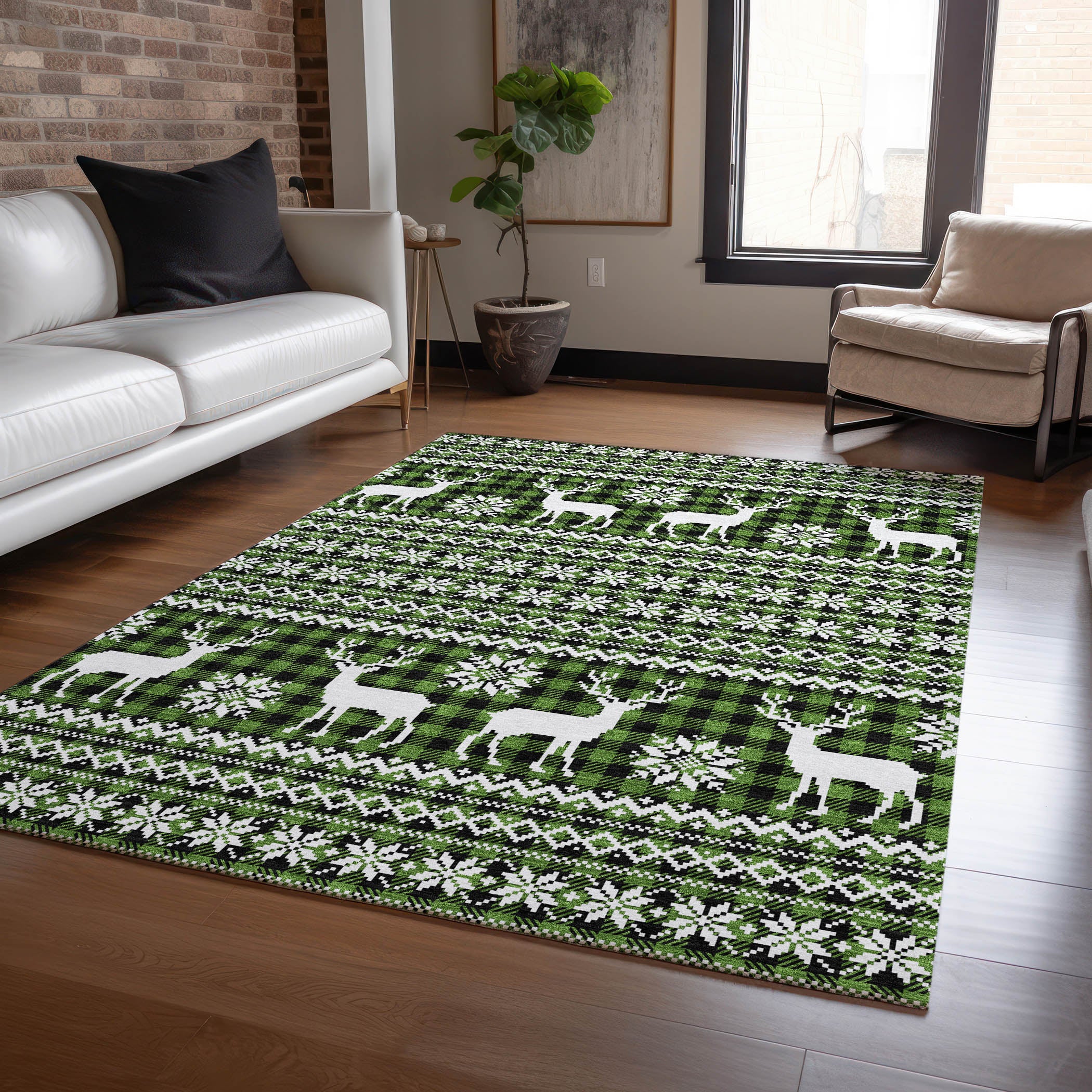 Luxury Machine Washable Indoor/Outdoor Holiday WN28 Cactus Green Rug 2'6" x 3'10" #shape_Rectangle