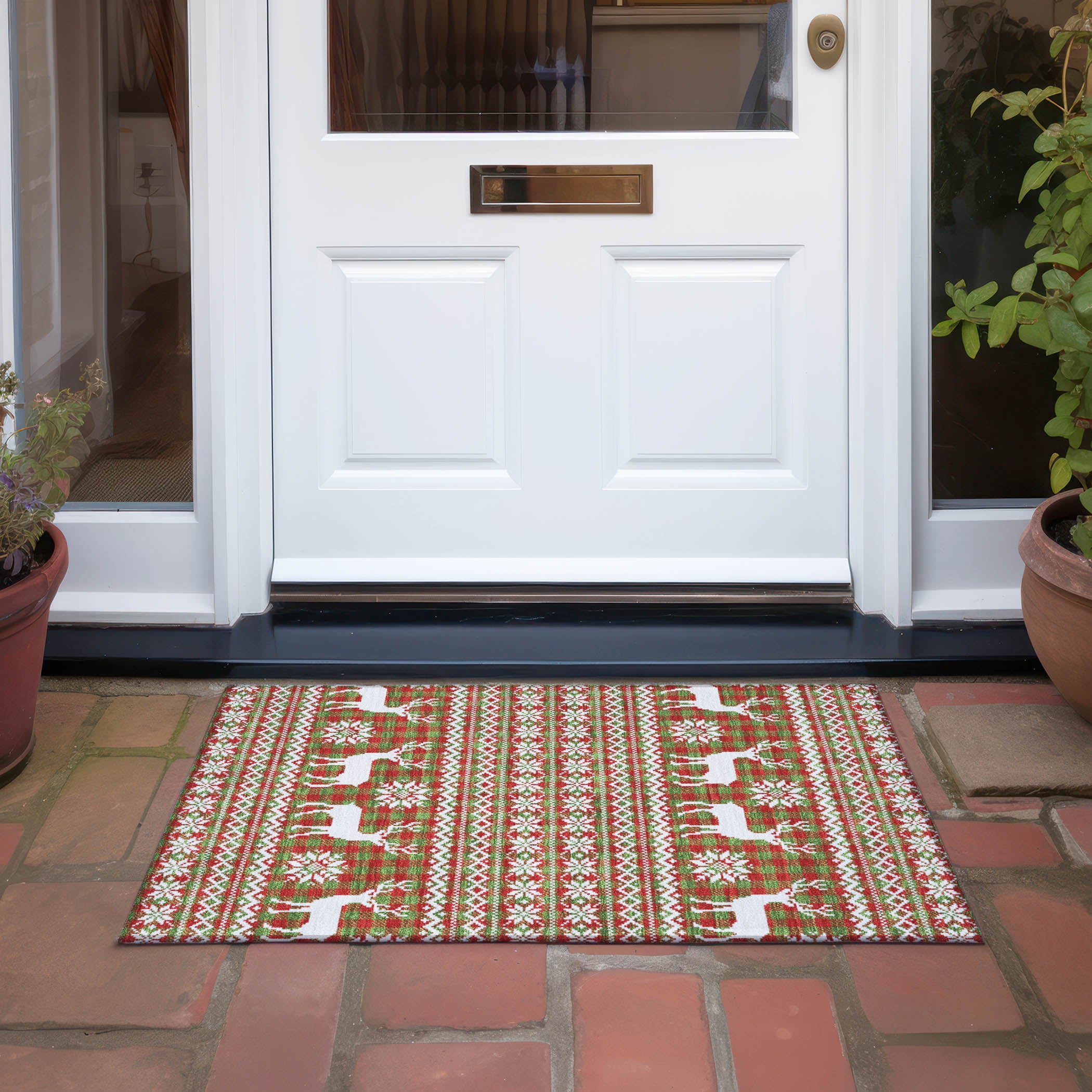 Luxury Machine Washable Indoor/Outdoor Holiday WN28 Fern Green Rug 1'8" x 2'6" #shape_Rectangle