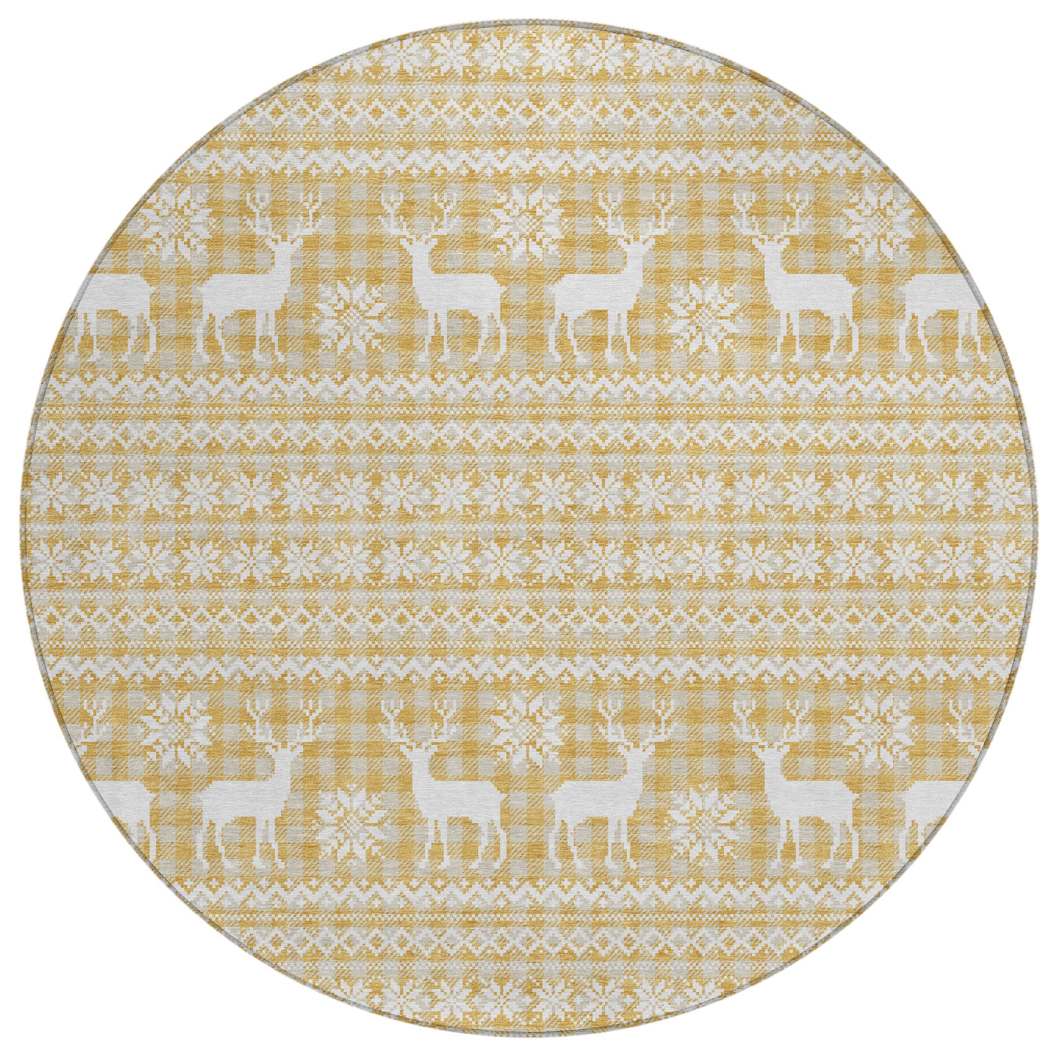 Luxury Machine Washable Indoor/Outdoor Holiday WN28 Gold Rug 8' x 8' #shape_Round