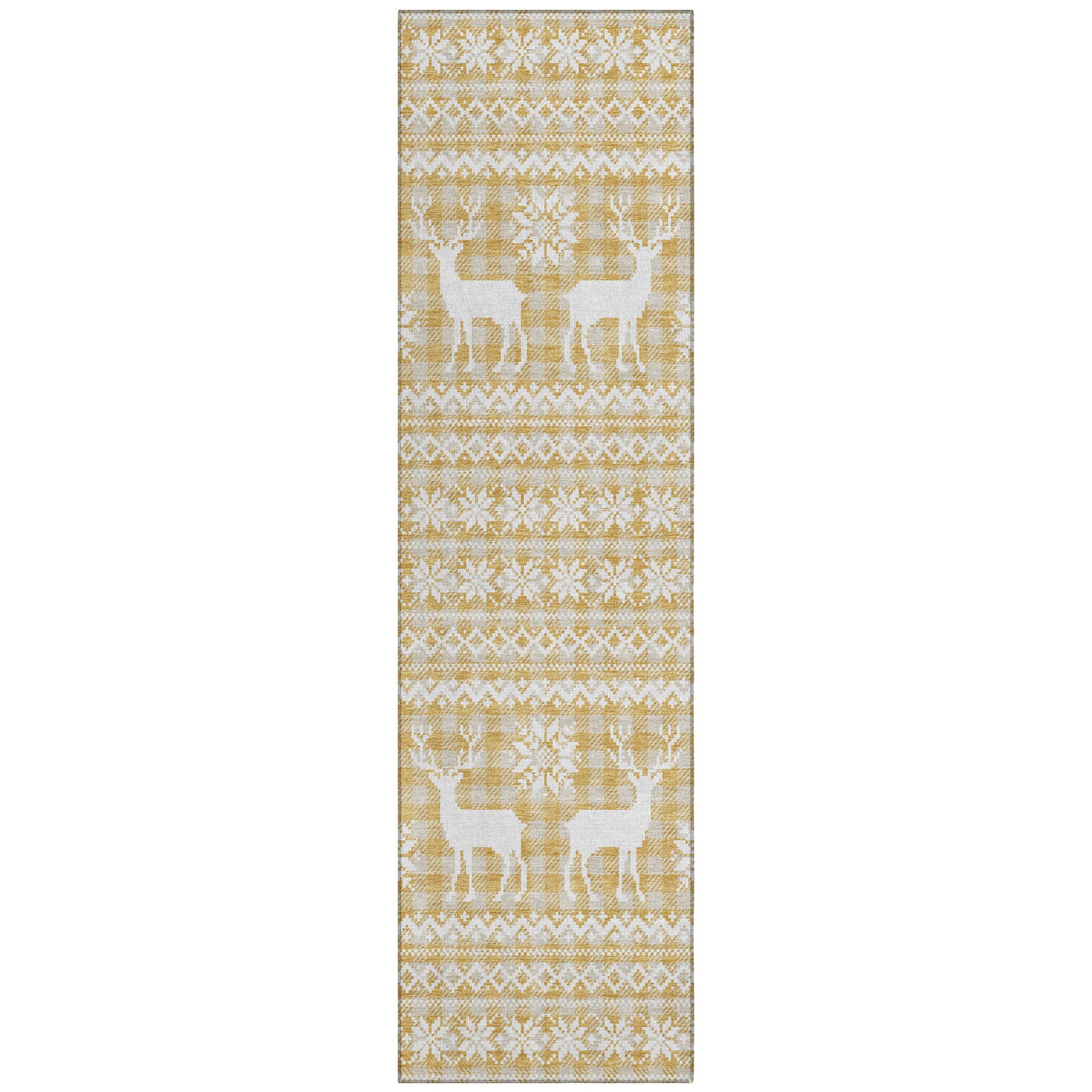 Luxury Machine Washable Indoor/Outdoor Holiday WN28 Gold Rug 2'3" x 7'6" #shape_Runner