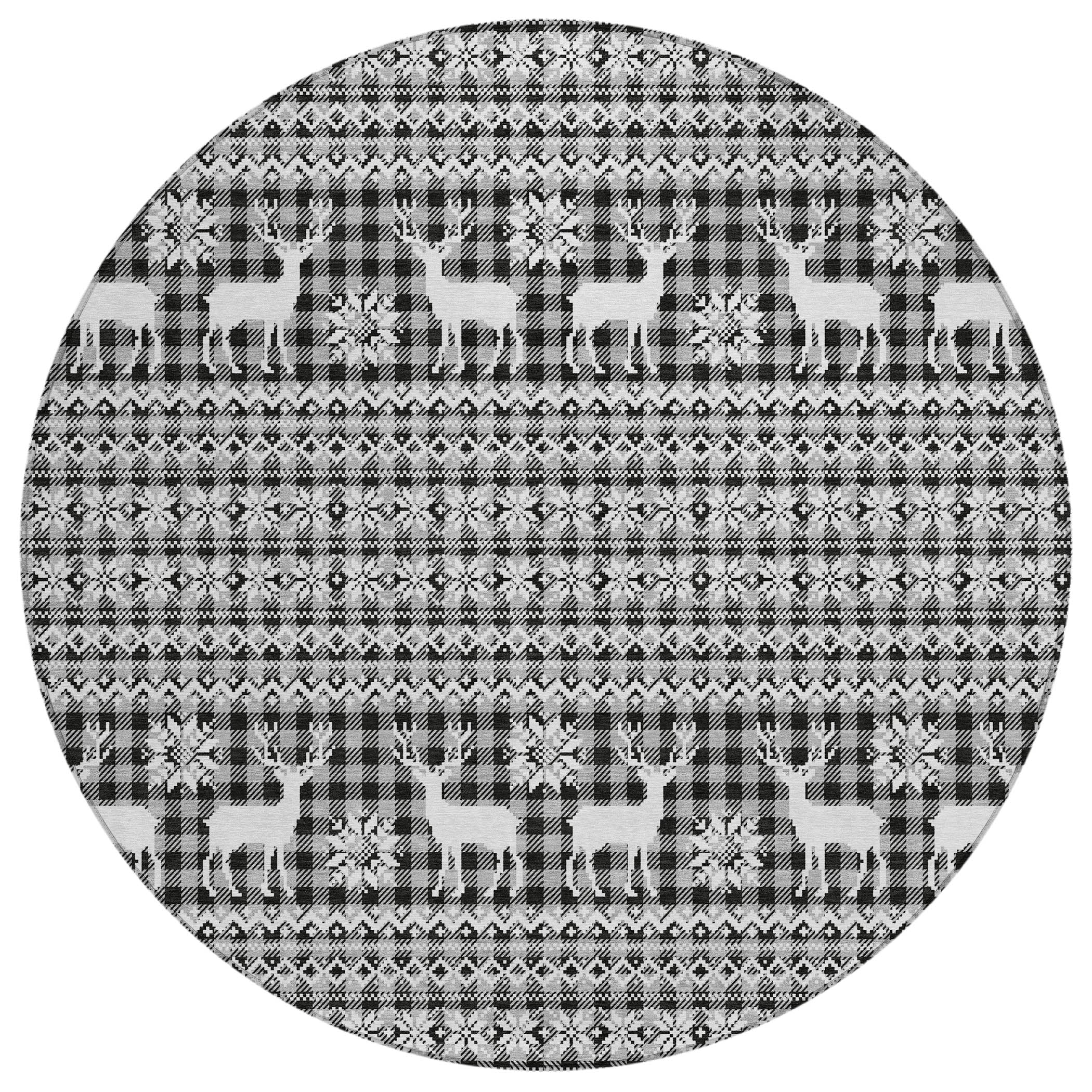 Luxury Machine Washable Indoor/Outdoor Holiday WN28 Gray Rug 8' x 8' #shape_Round