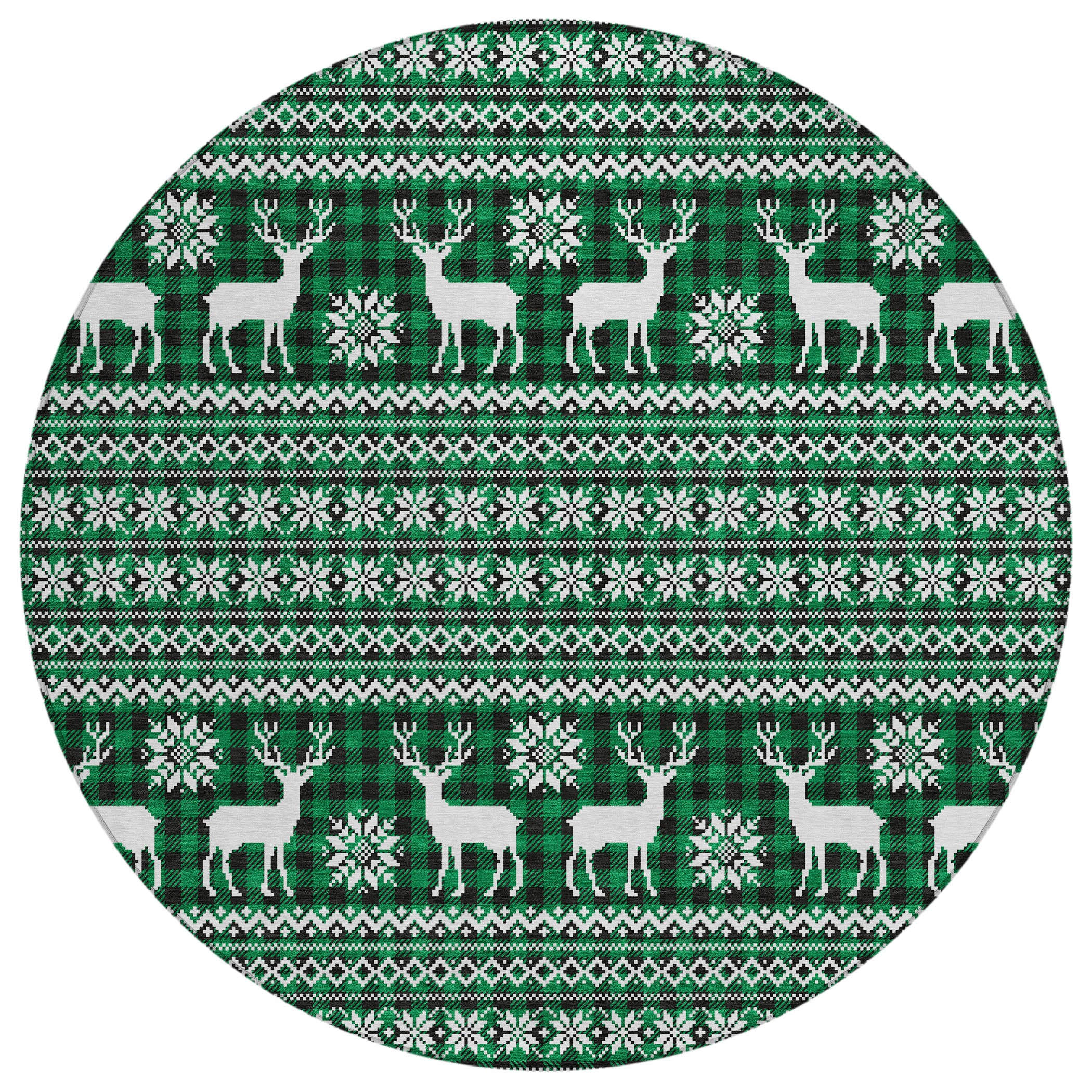 Luxury Machine Washable Indoor/Outdoor Holiday WN28 Green Rug 8' x 8' #shape_Round