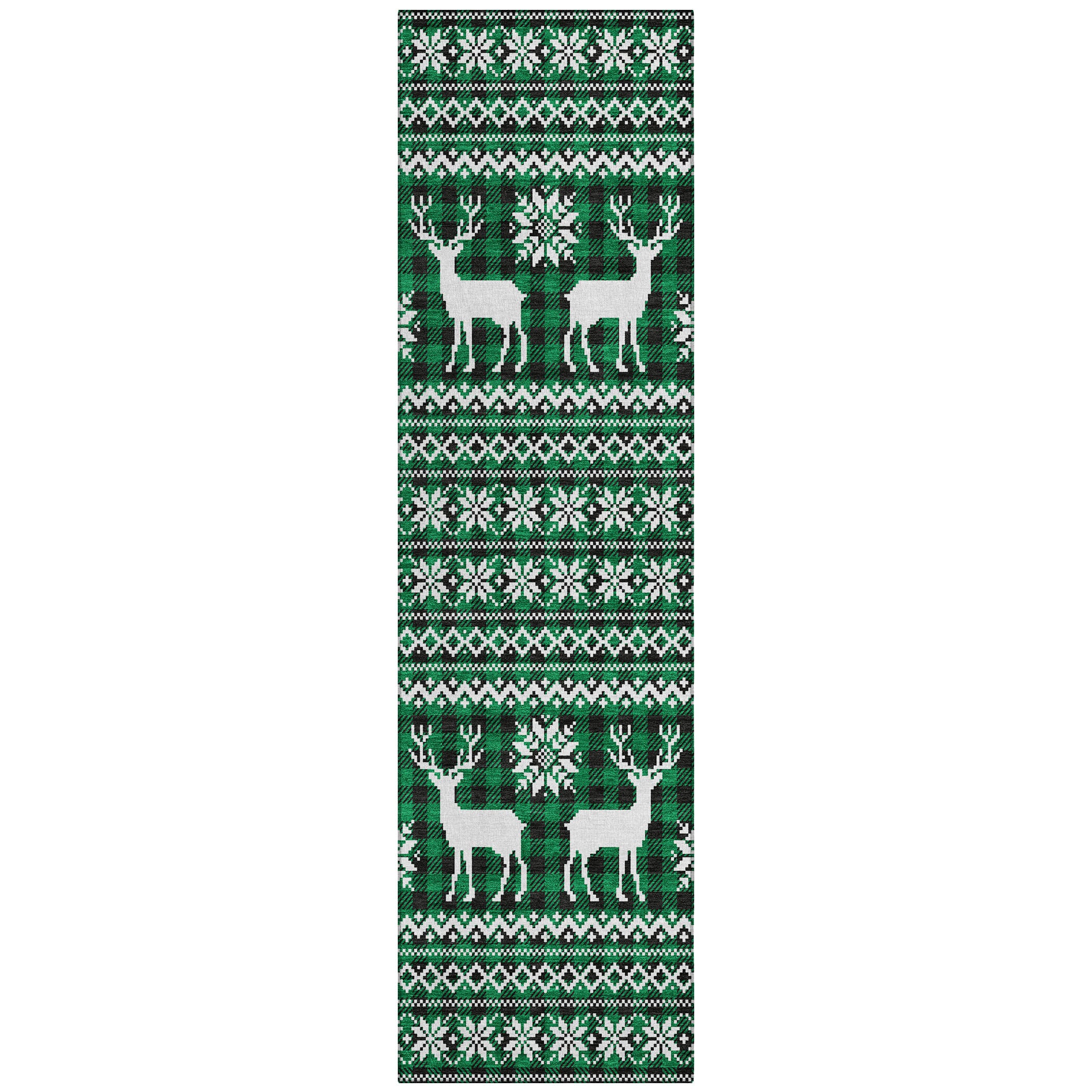 Luxury Machine Washable Indoor/Outdoor Holiday WN28 Green Rug 2'3" x 7'6" #shape_Runner