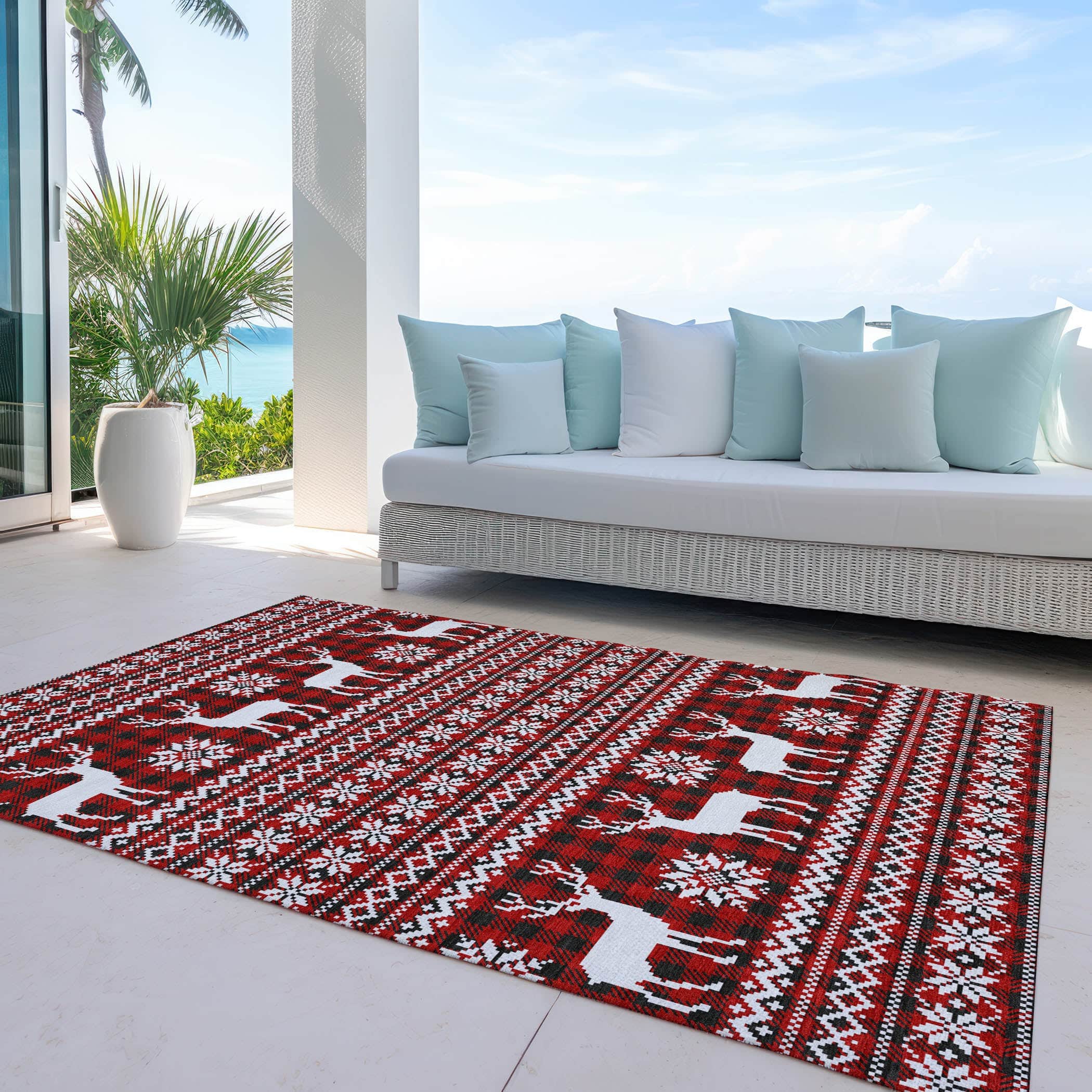Luxury Machine Washable Indoor/Outdoor Holiday WN28 Red Rug 2'6" x 3'10" #shape_Rectangle