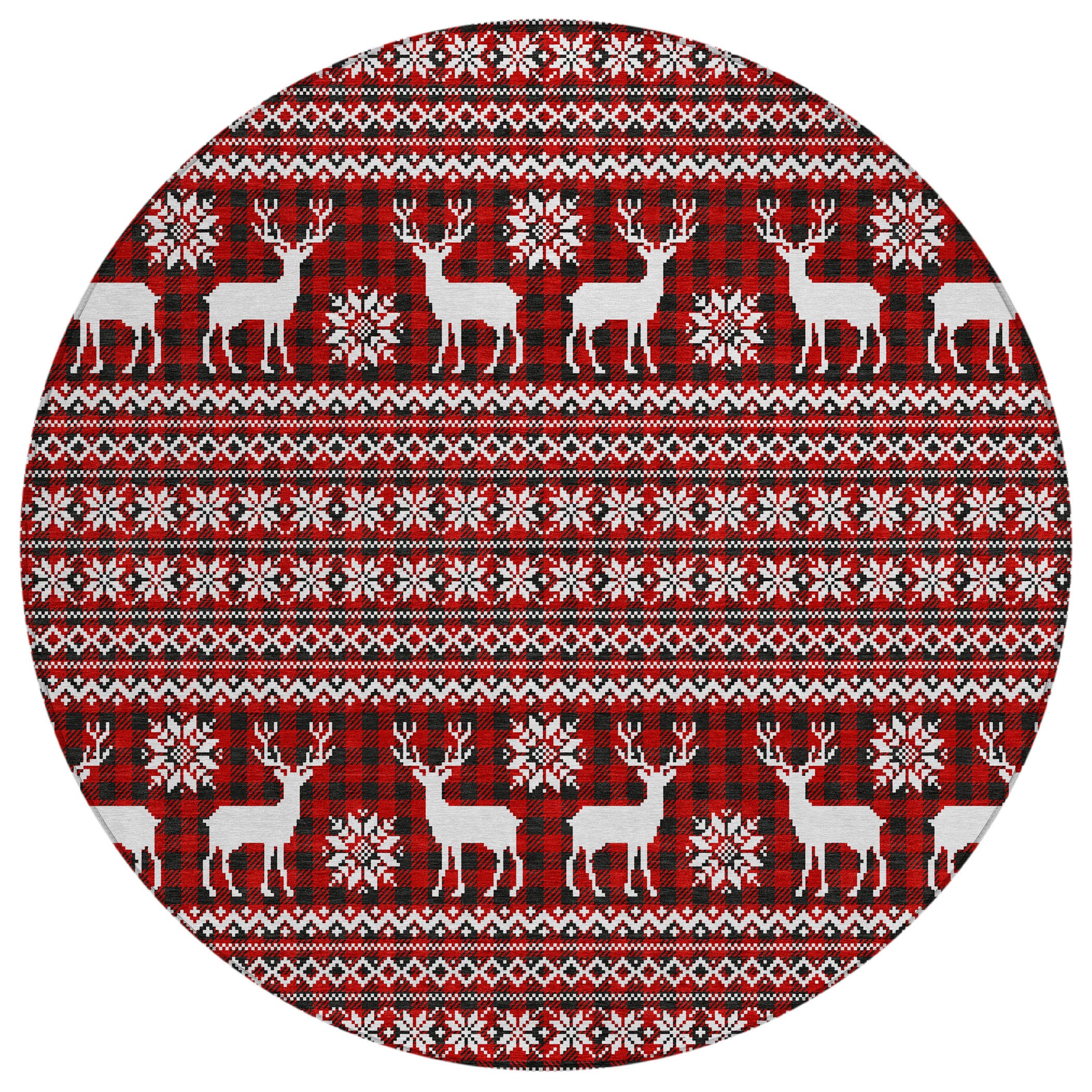 Luxury Machine Washable Indoor/Outdoor Holiday WN28 Red Rug 8' x 8' #shape_Round