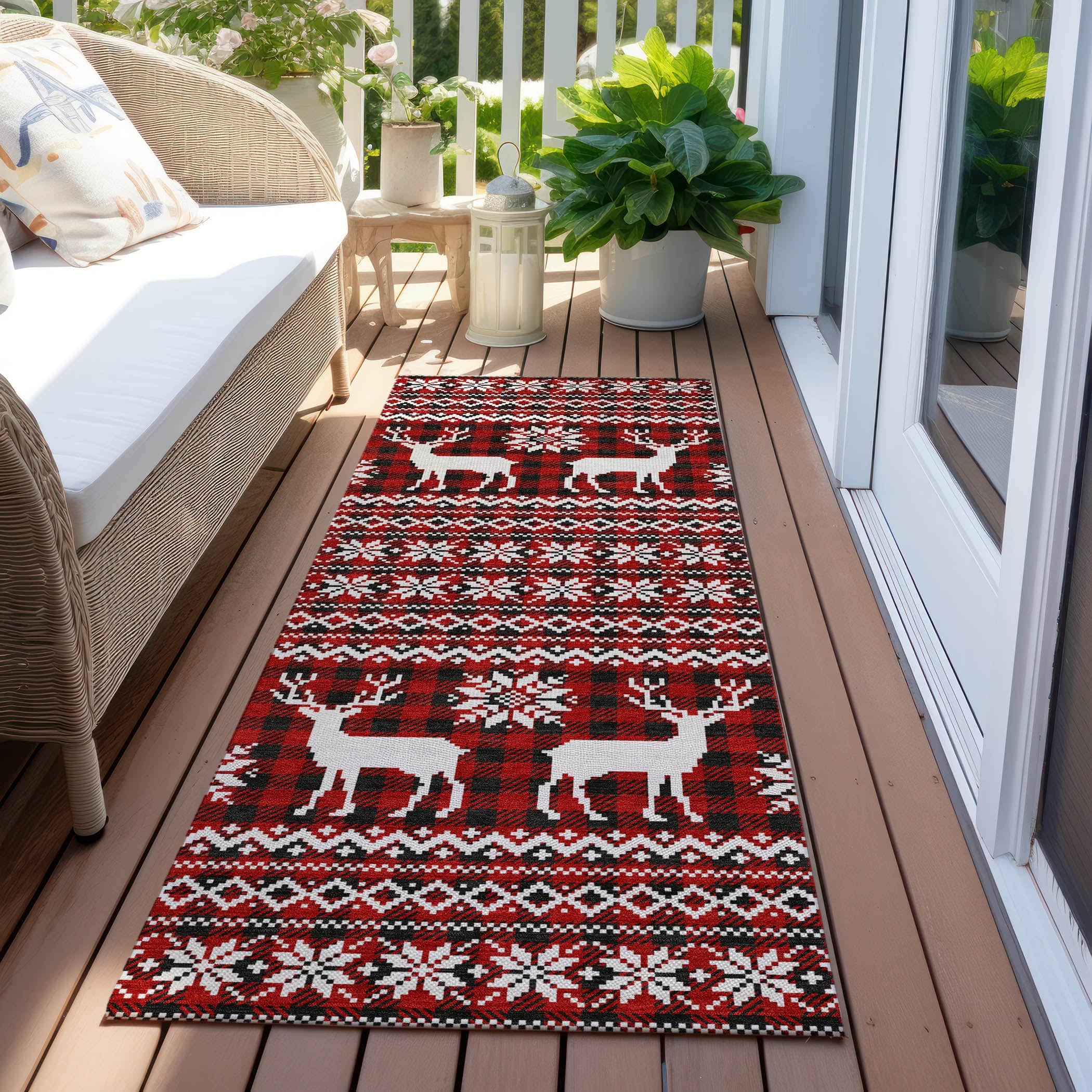 Luxury Machine Washable Indoor/Outdoor Holiday WN28 Red Rug 2'3" x 7'6" #shape_Runner