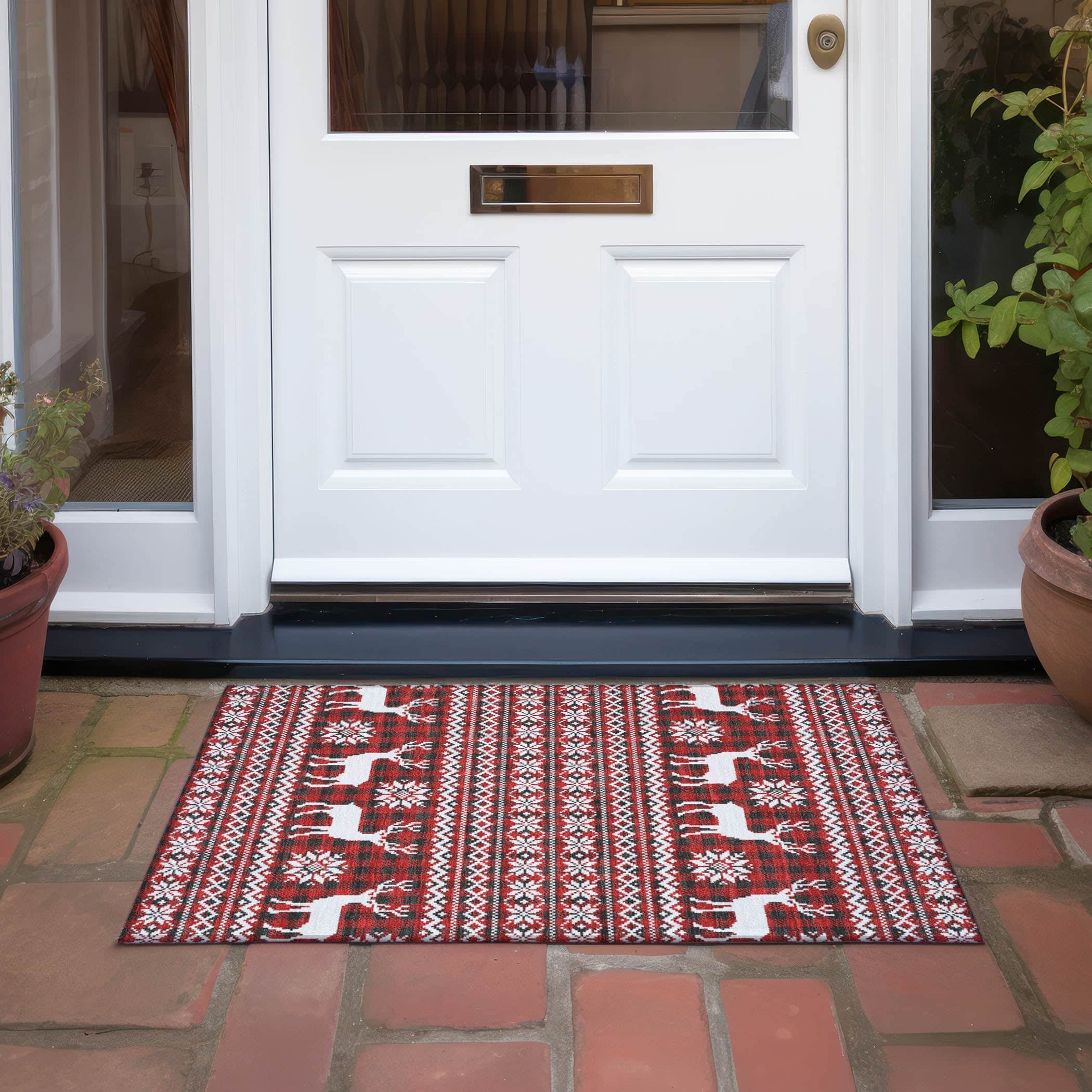 Luxury Machine Washable Indoor/Outdoor Holiday WN28 Red Rug 1'8" x 2'6" #shape_Rectangle