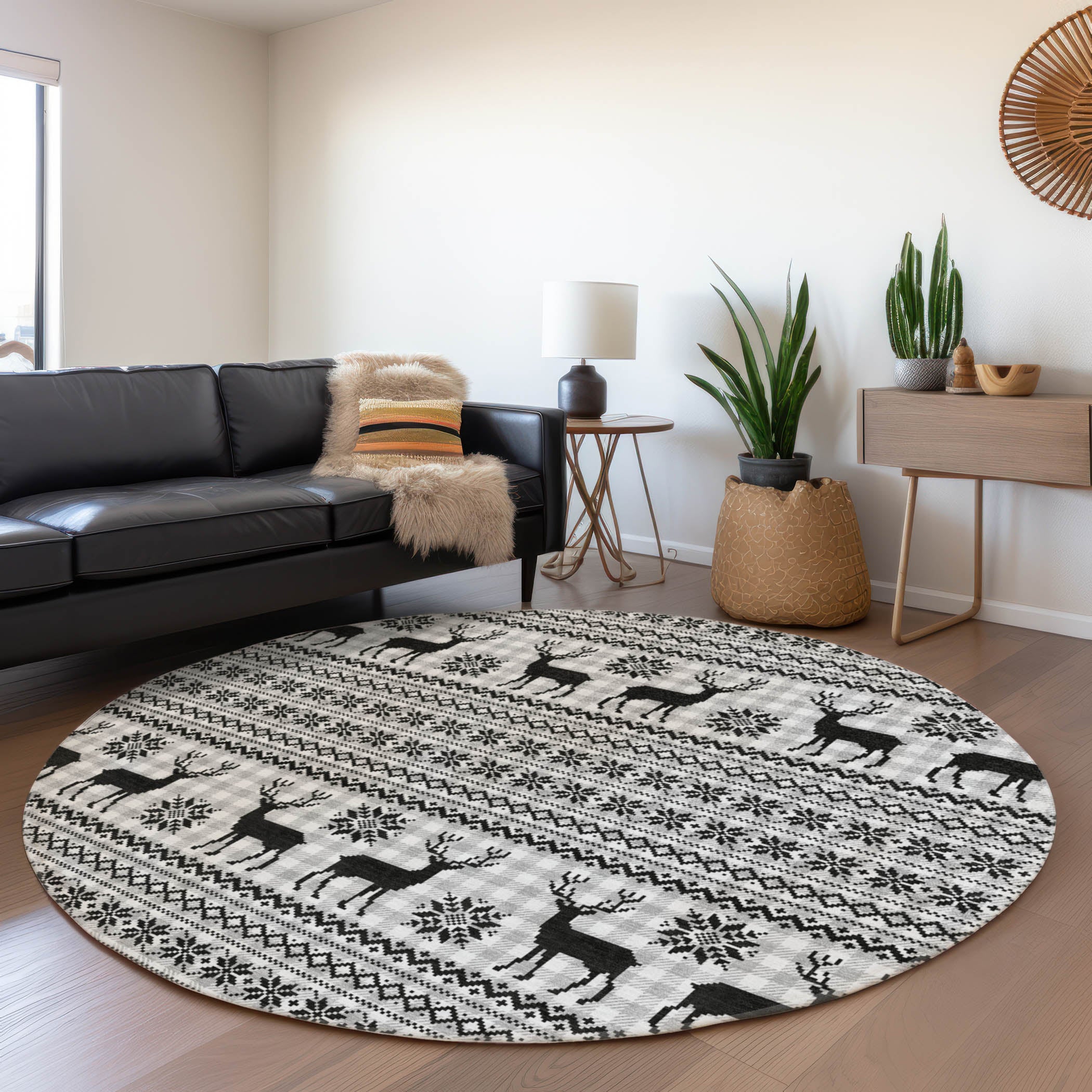 Luxury Machine Washable Indoor/Outdoor Holiday WN28 Silver Gray Rug 8' x 8' #shape_Round