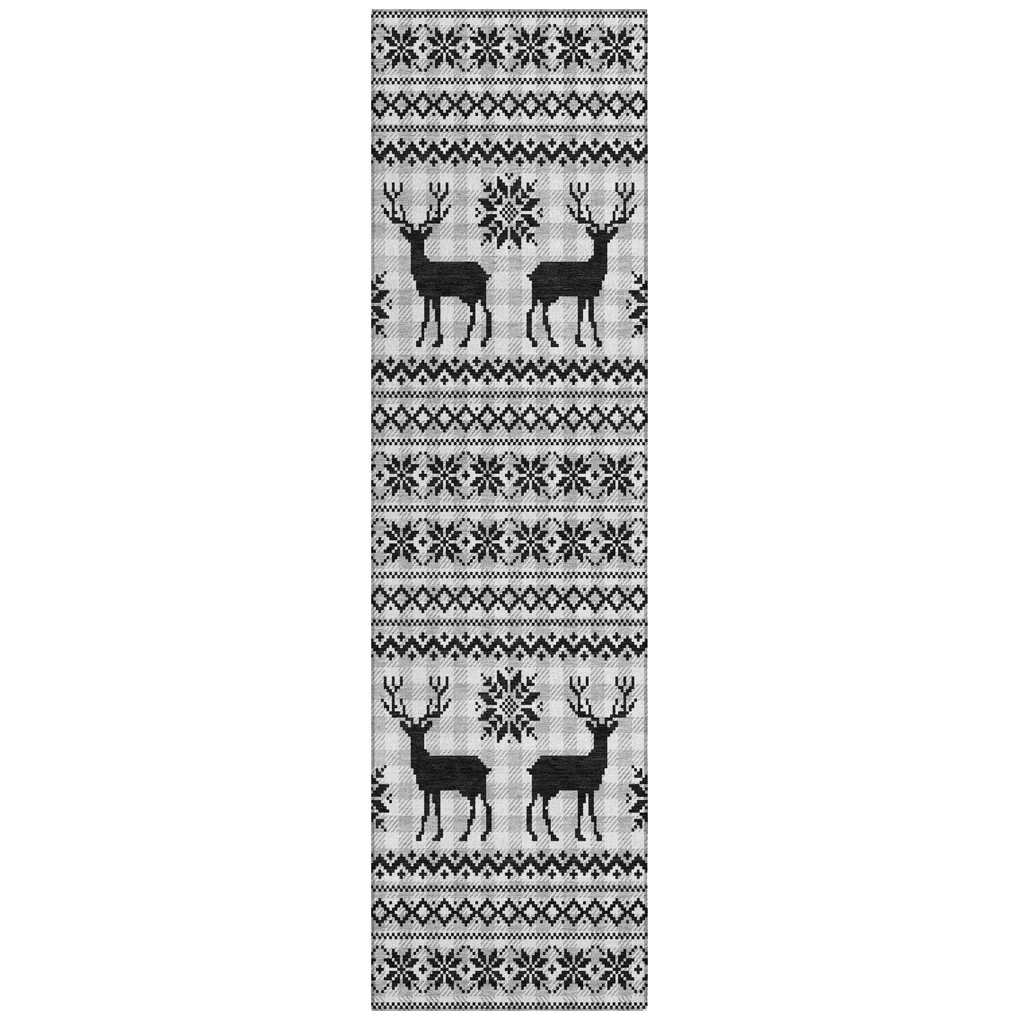 Luxury Machine Washable Indoor/Outdoor Holiday WN28 Silver Gray Rug 2'3" x 7'6" #shape_Runner