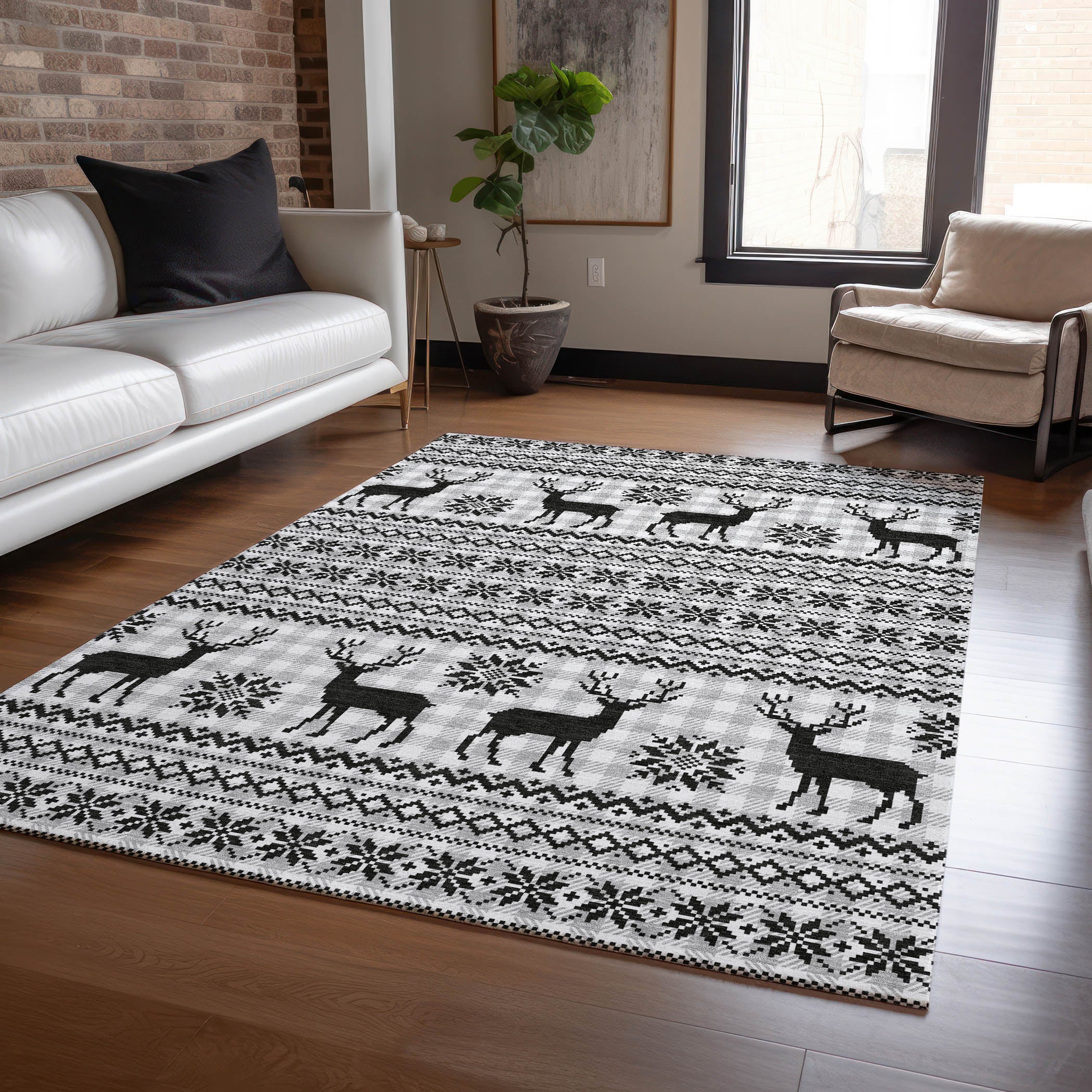Luxury Machine Washable Indoor/Outdoor Holiday WN28 Silver Gray Rug 2'6" x 3'10" #shape_Rectangle