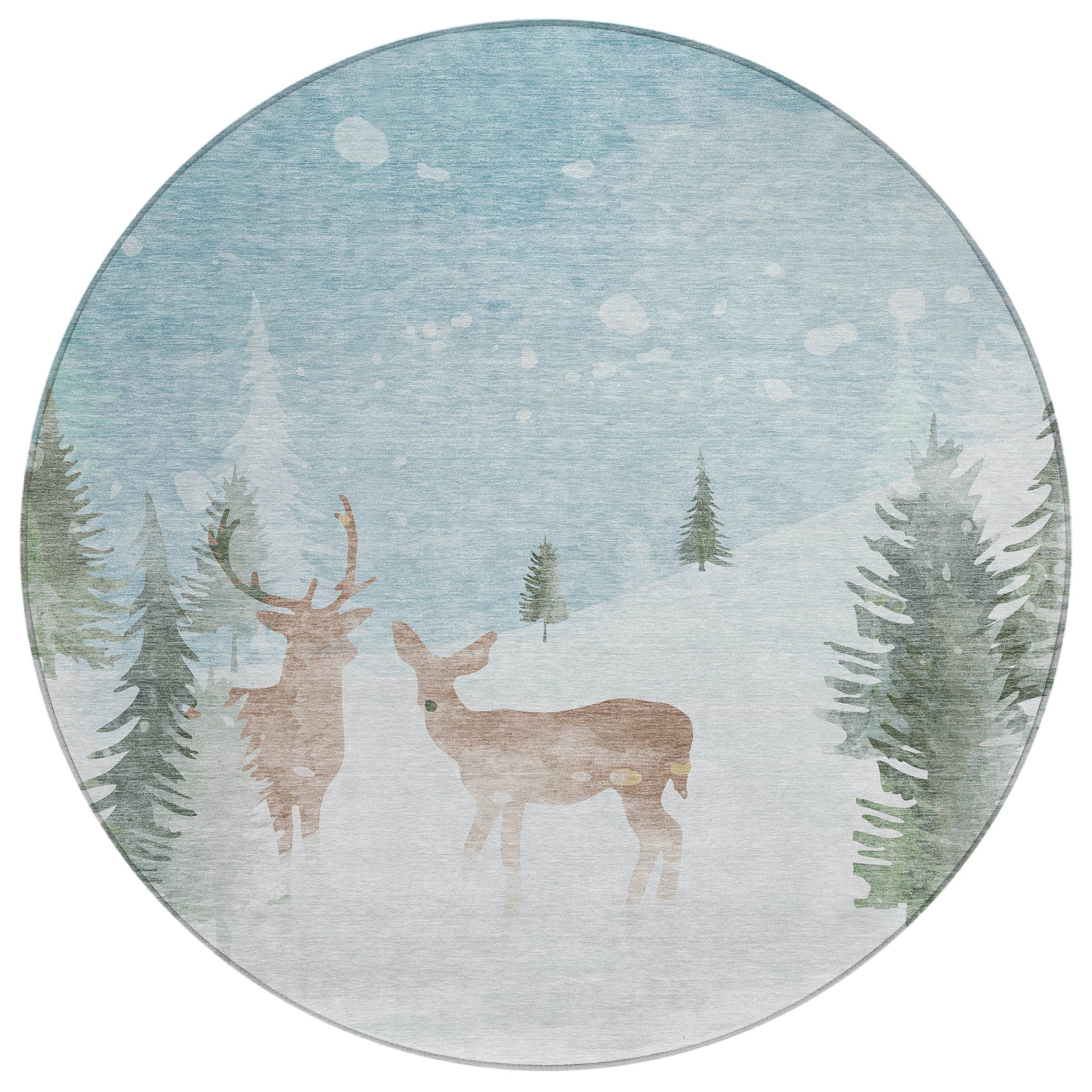 Luxury Machine Washable Indoor/Outdoor Holiday WN29 Sky Blue Rug 8' x 8' #shape_Round