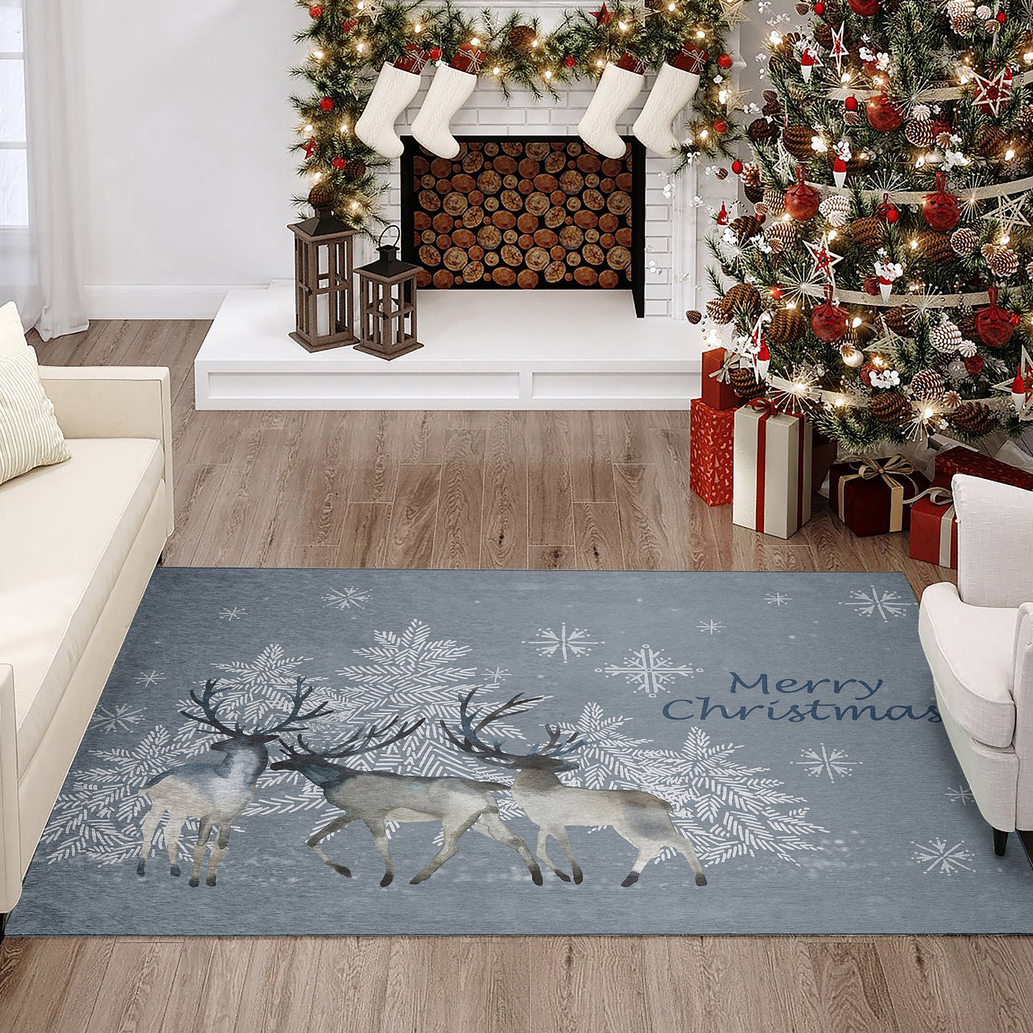 Luxury Machine Washable Indoor/Outdoor Holiday WN2 Gray Rug 2'6" x 3'10" #shape_Rectangle