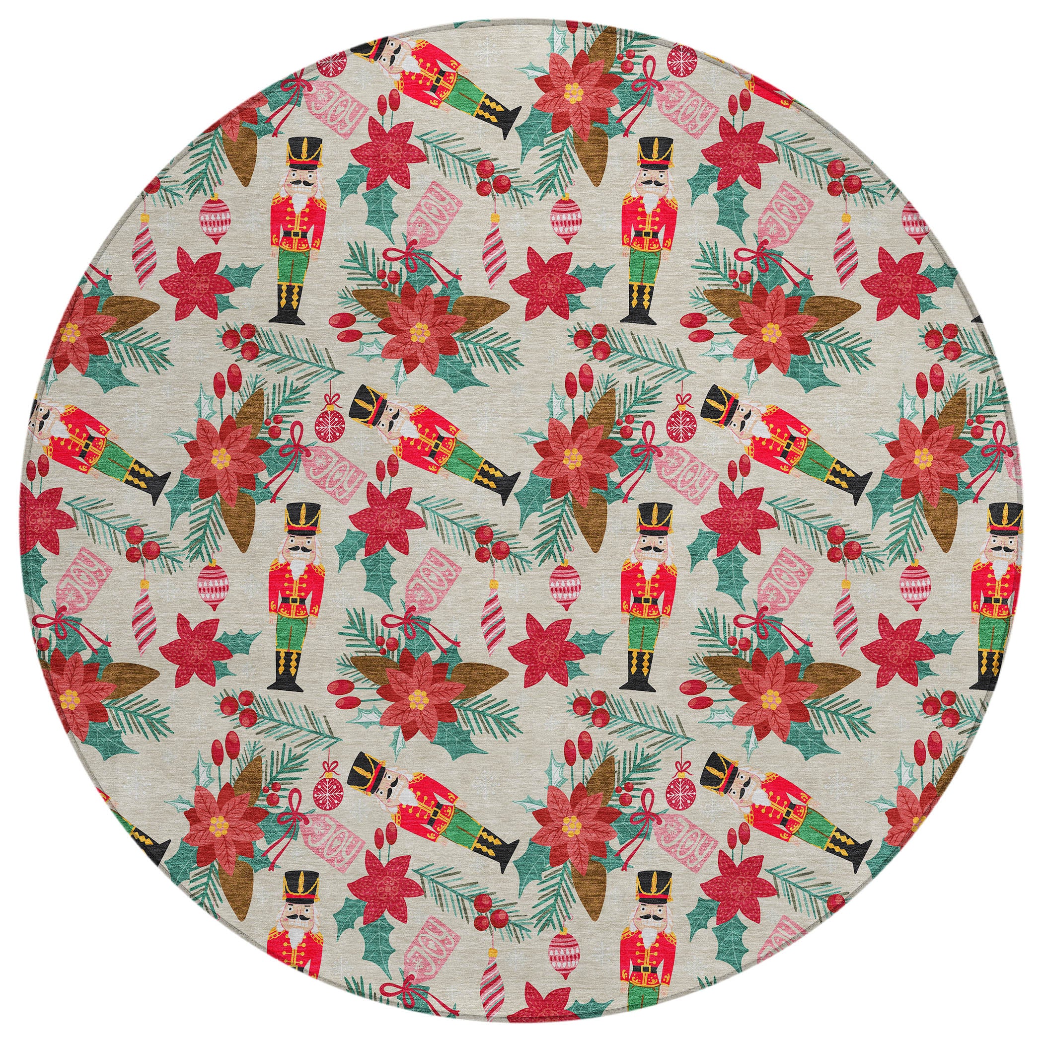 Luxury Machine Washable Indoor/Outdoor Holiday WN30 Beige Ivory Rug 8' x 8' #shape_Round